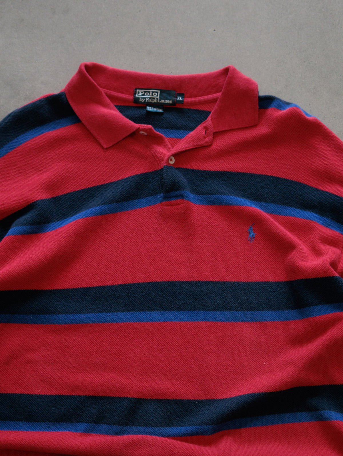 Vintage 00s Red Striped Polo Ralph Lauren Long Sleeve Polo Shirt (XL)