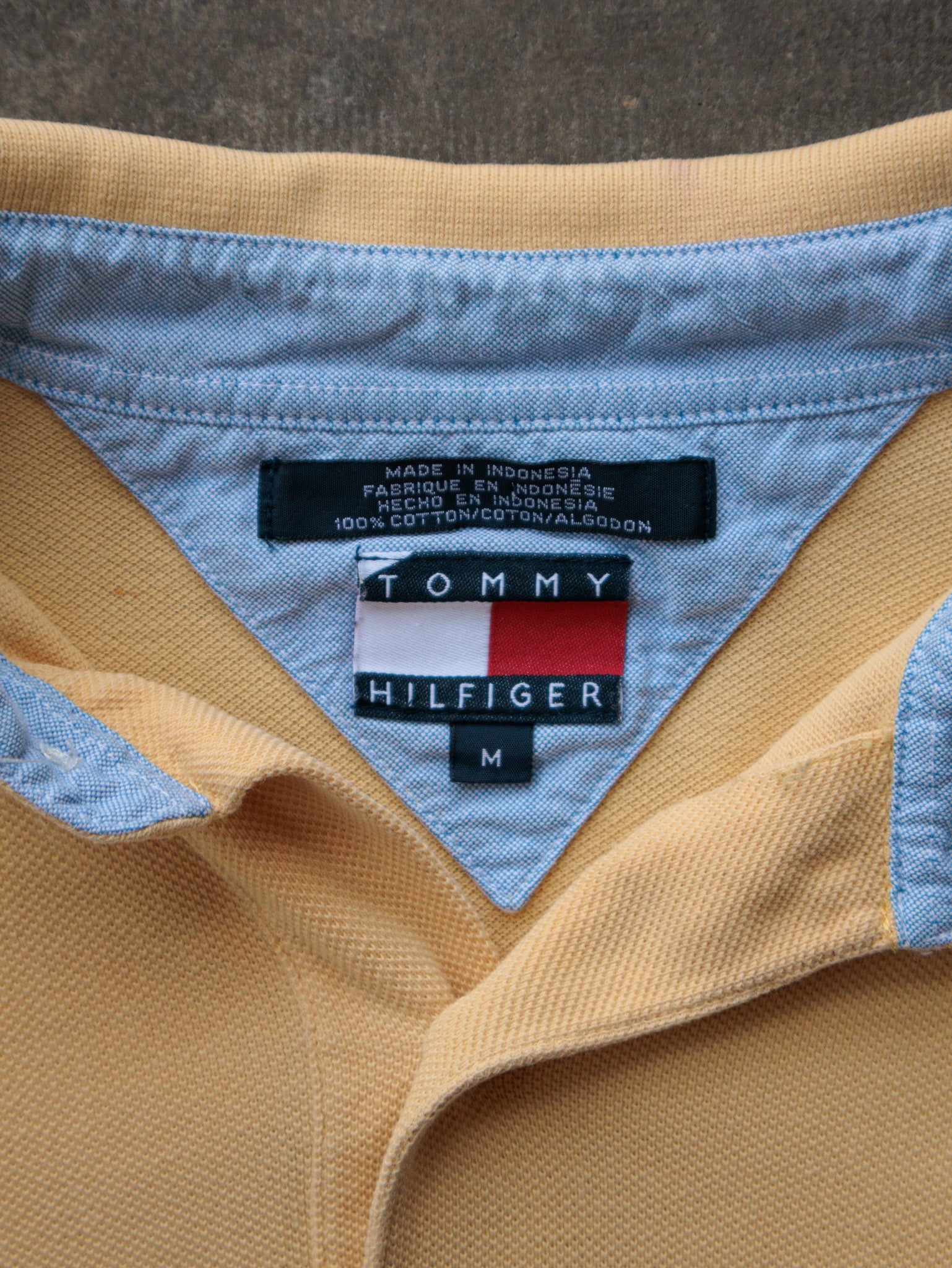 Vintage 00s Navy Colourblock Tommy Hilfiger Long Sleeve Polo Shirt (M)