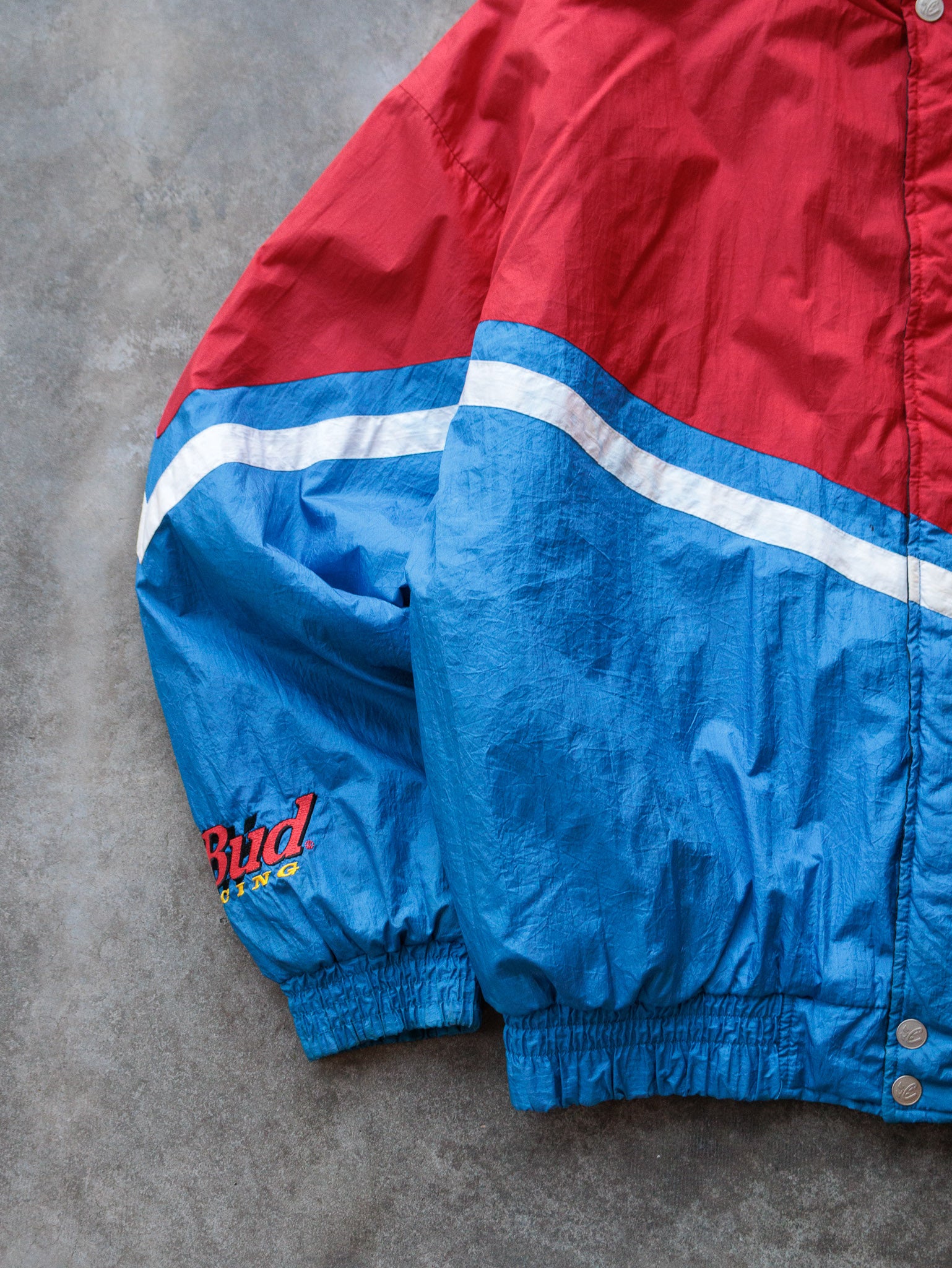 Vintage 90s Red Ricky Craven NASCAR Bud Racing Jacket (-)