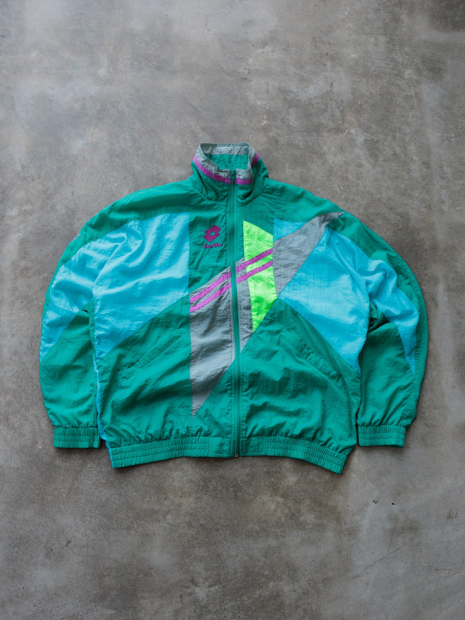 Vintage 90s Green Lotto Painters Lodge Colourblock Windbreaker (XL)