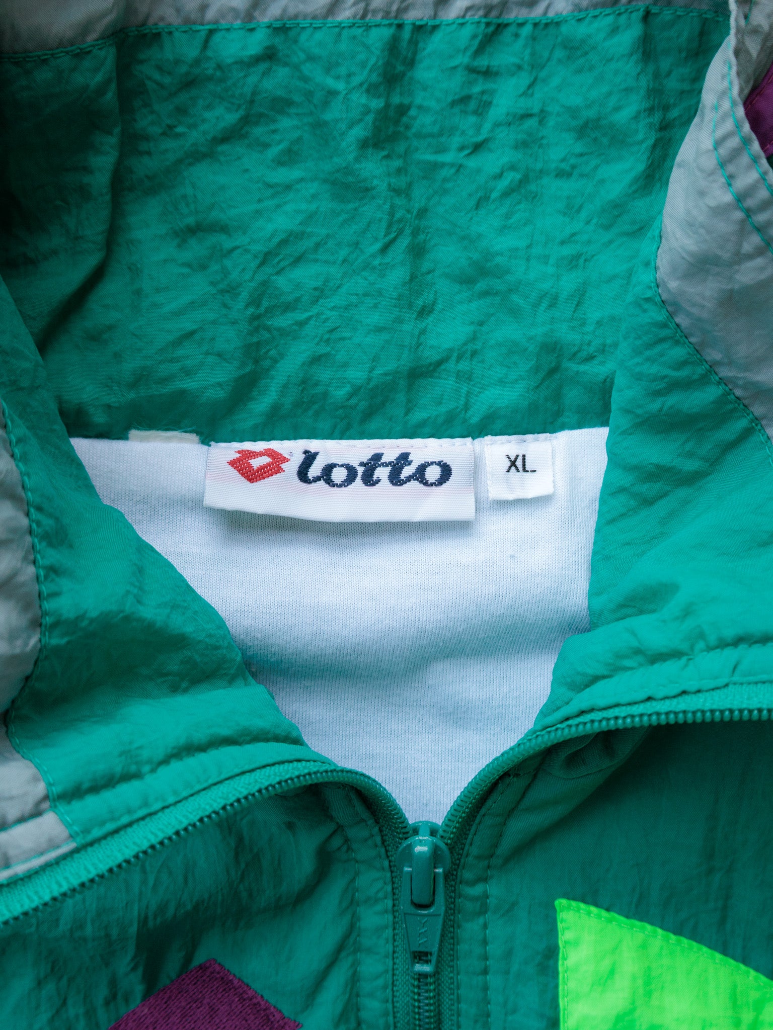 Vintage 90s Green Lotto Painters Lodge Colourblock Windbreaker (XL)