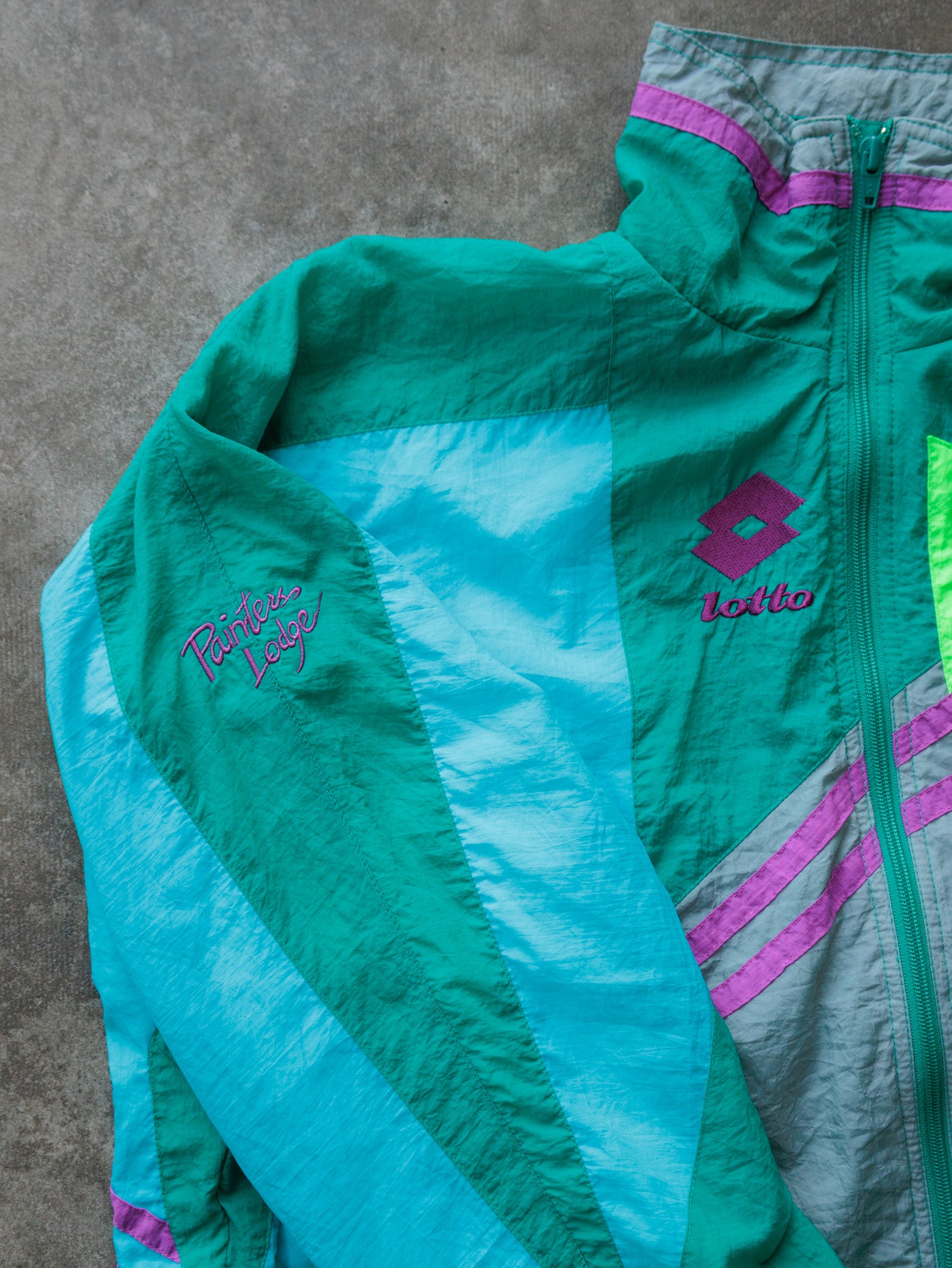 Vintage 90s Green Lotto Painters Lodge Colourblock Windbreaker (XL)