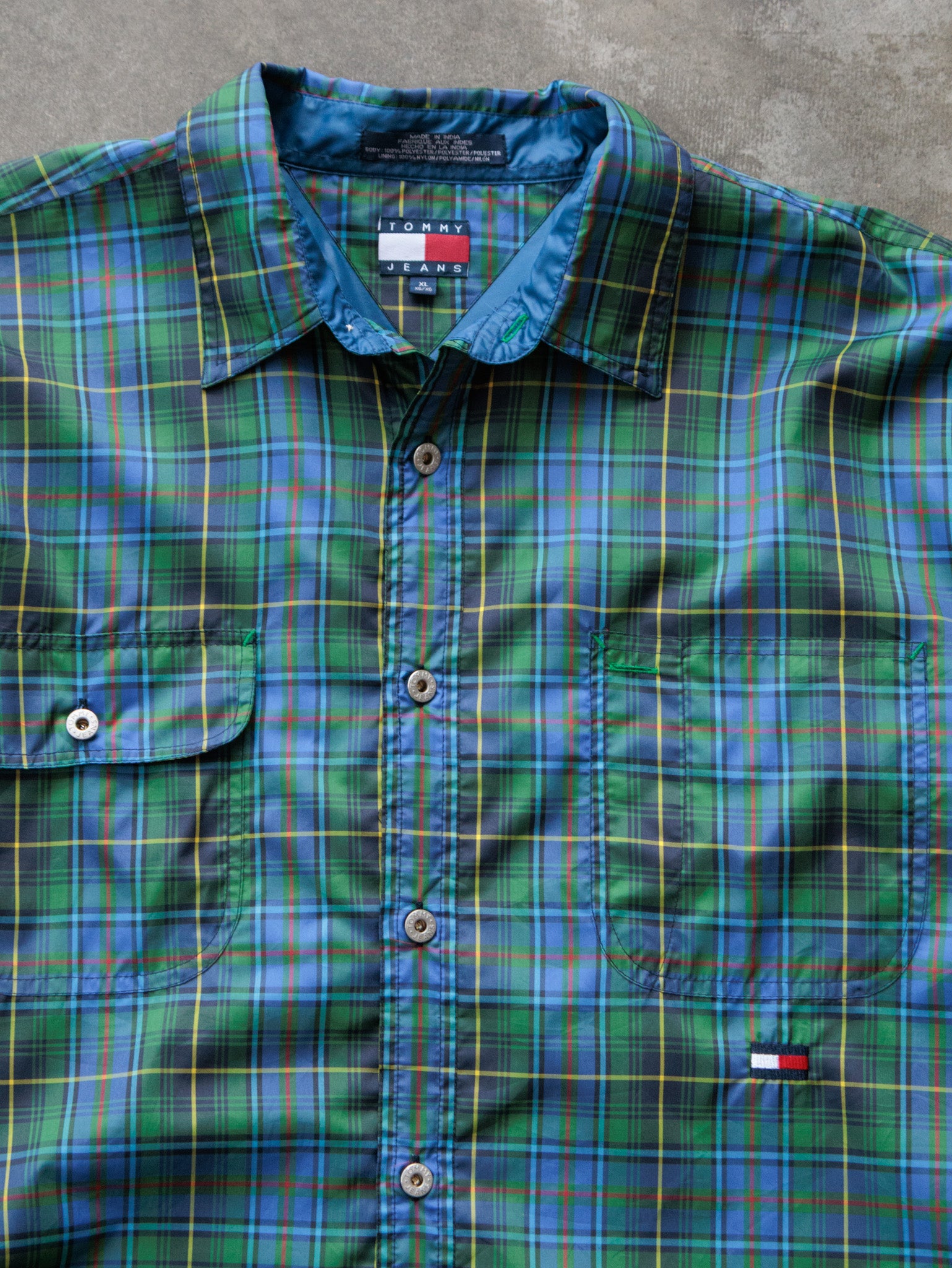 Vintage 00s Green Plaid Tommy Jeans Shirt (XL)