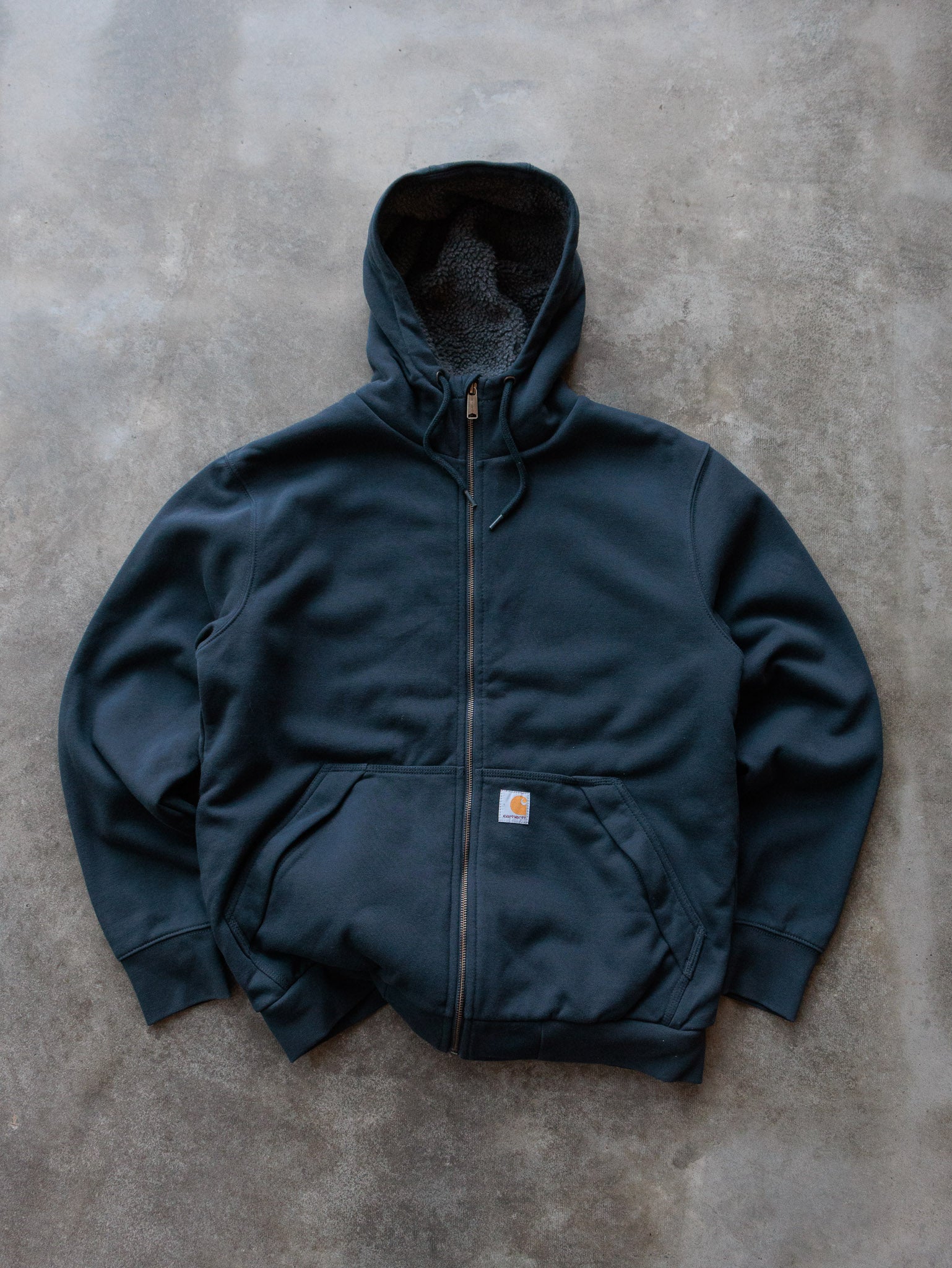 Vintage Navy Carhartt Fleece-Lined Hoodie (M)