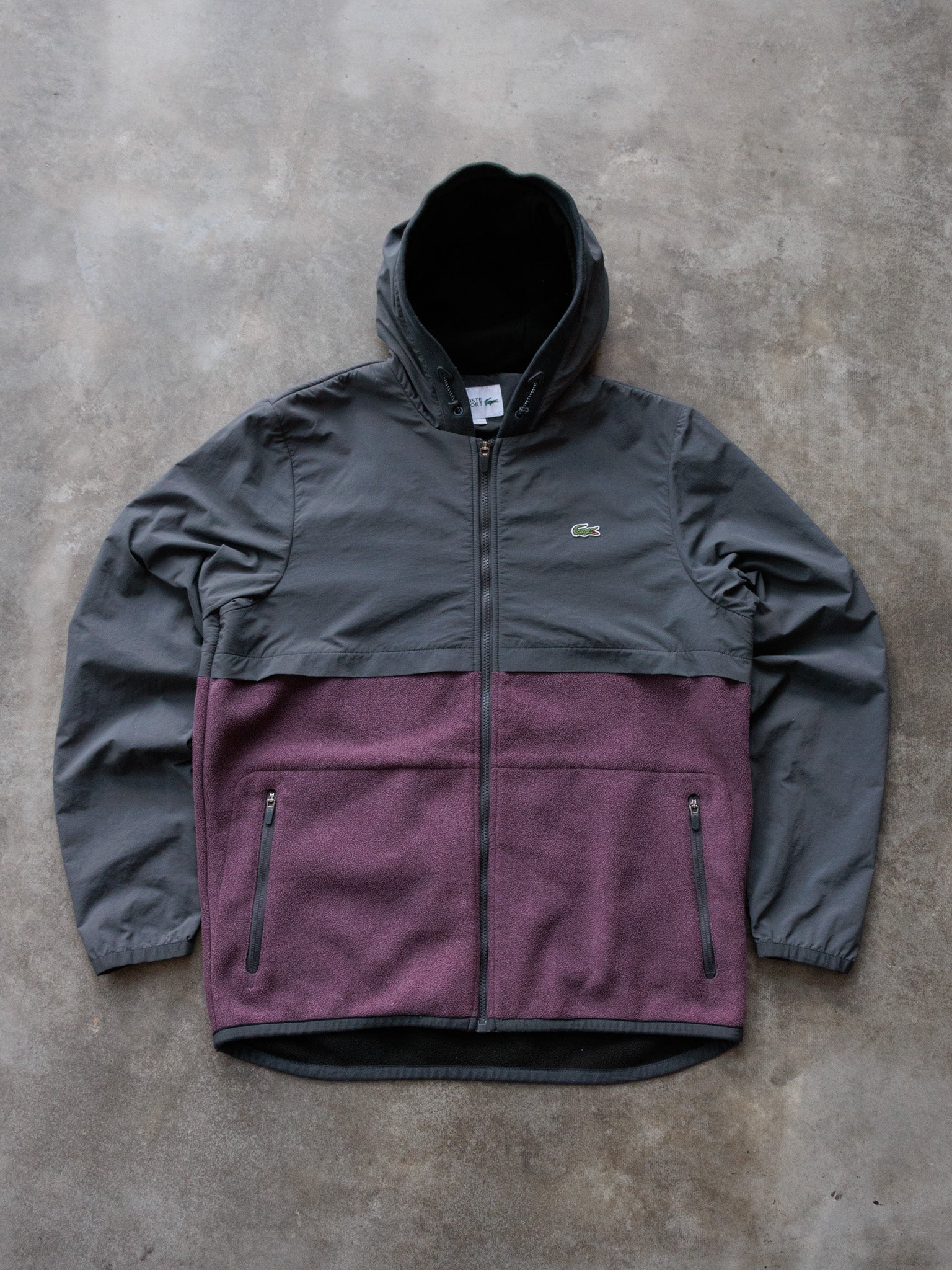 Vintage Grey Colourblock Lacoste Fleece Jacket (XL)