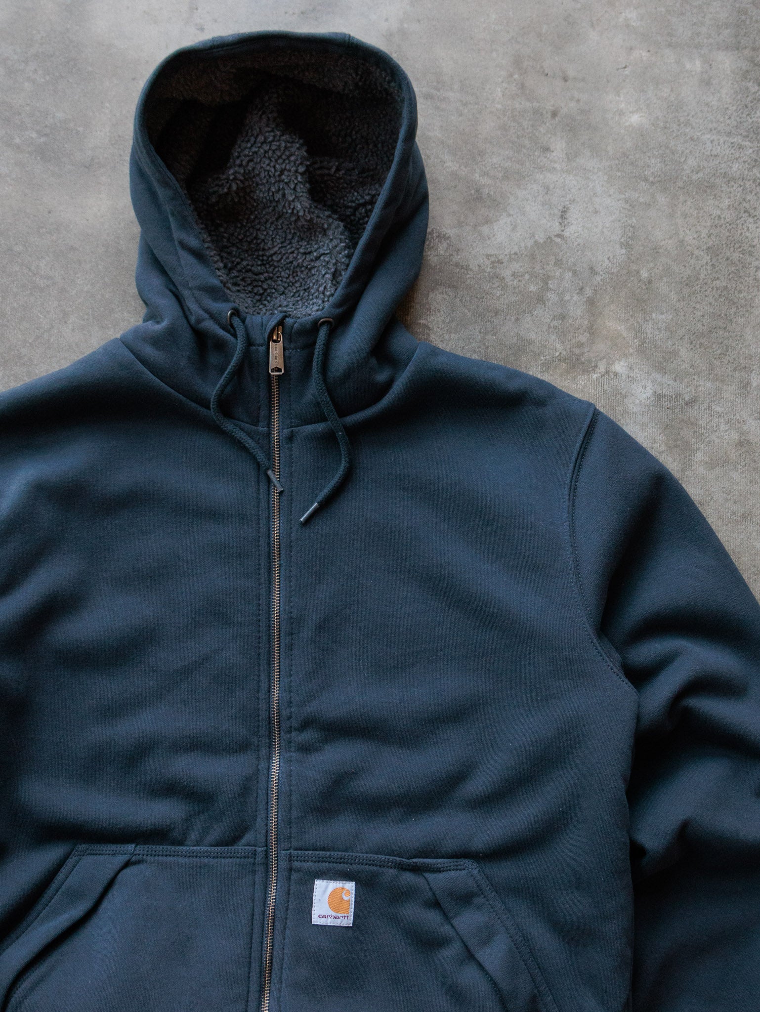 Vintage Navy Carhartt Fleece-Lined Hoodie (M)