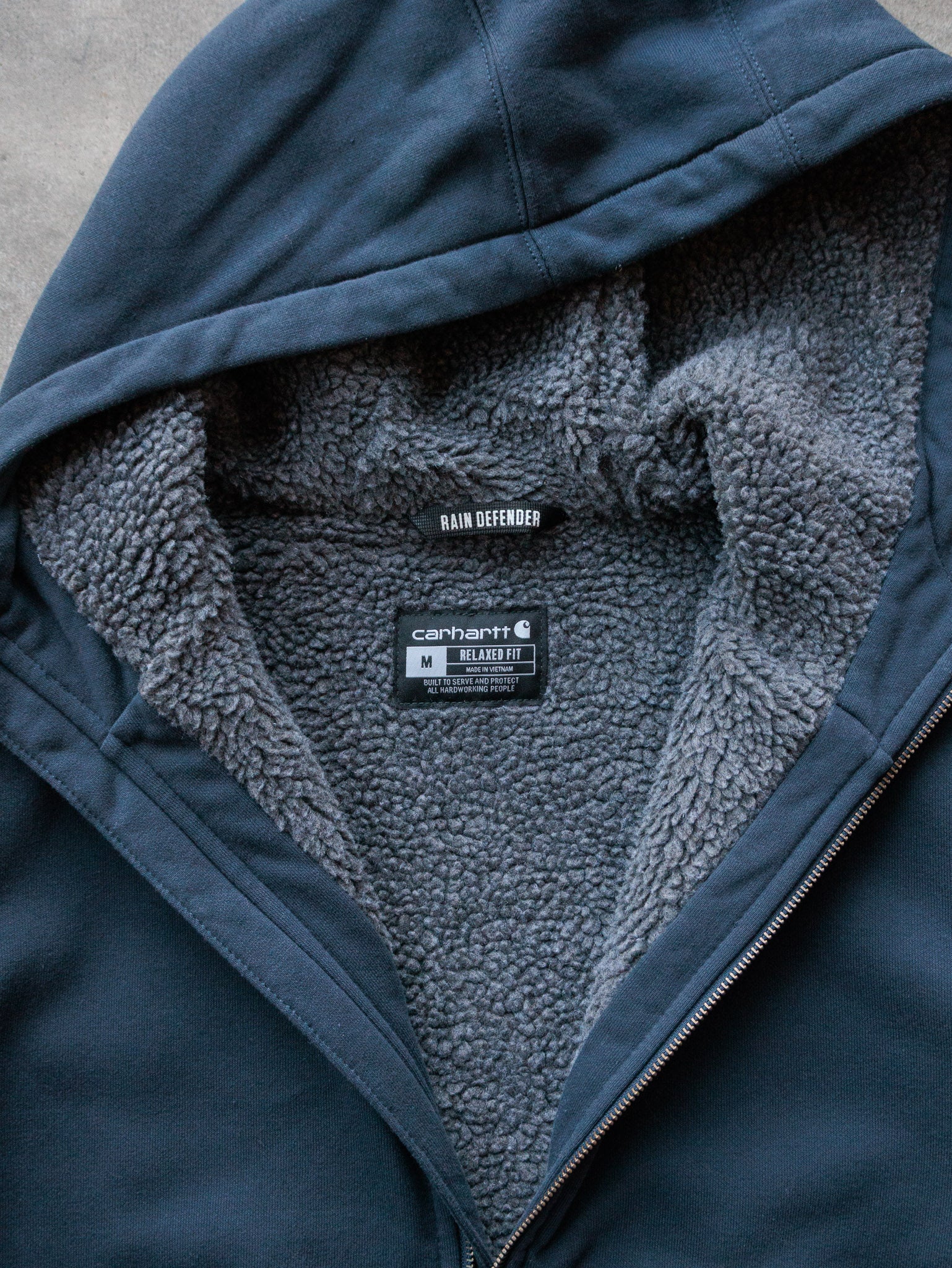 Vintage Navy Carhartt Fleece-Lined Hoodie (M)