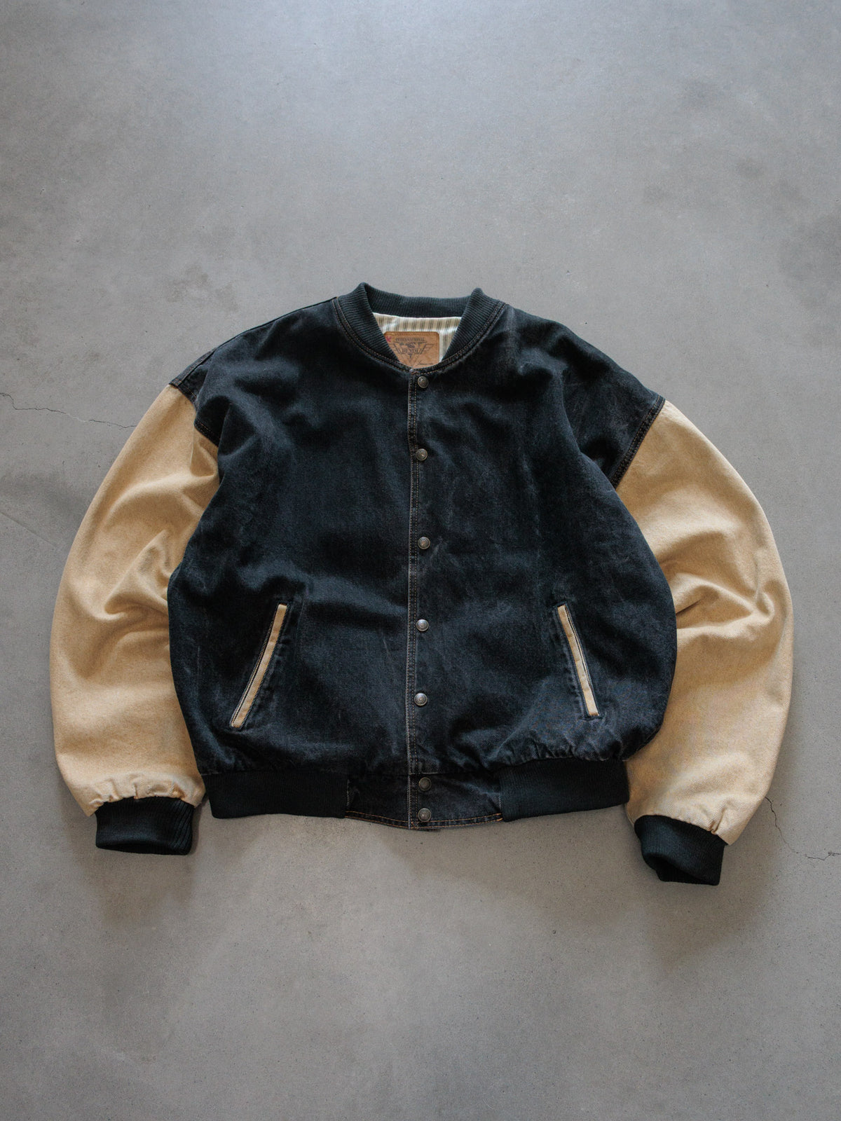 Vintage 90s Black & Beige Forest Ridge Golf Club Varsity Jacket (XL)