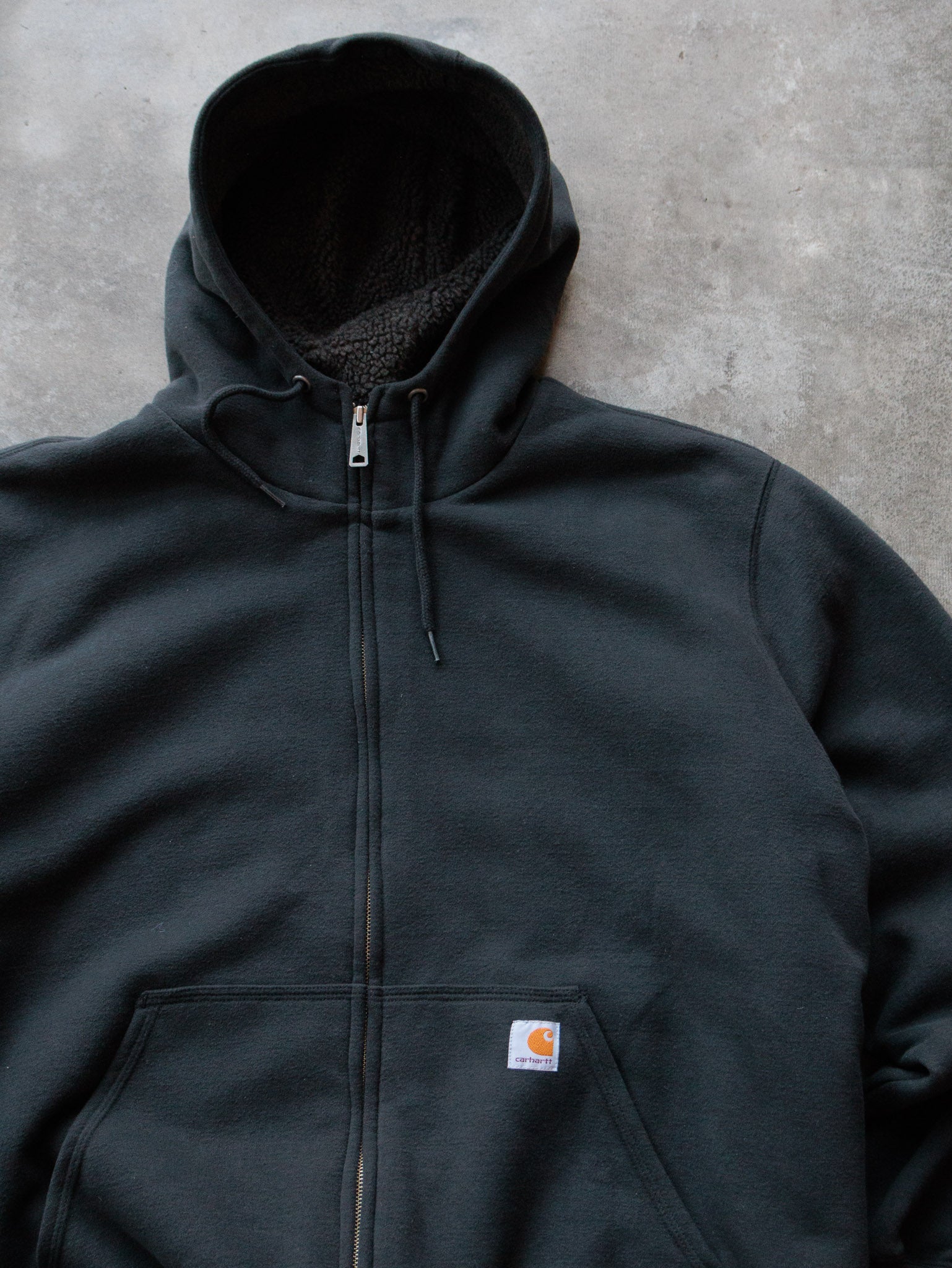Vintage Black Carhartt Sherpa Lined Zip Hoodie (2XL)