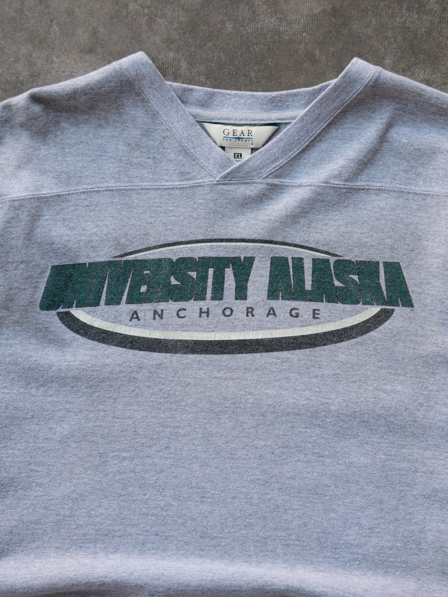 Vintage 90s Grey University Alaska Anchorage Colourblock V-Neck Sweatshirt (XL)