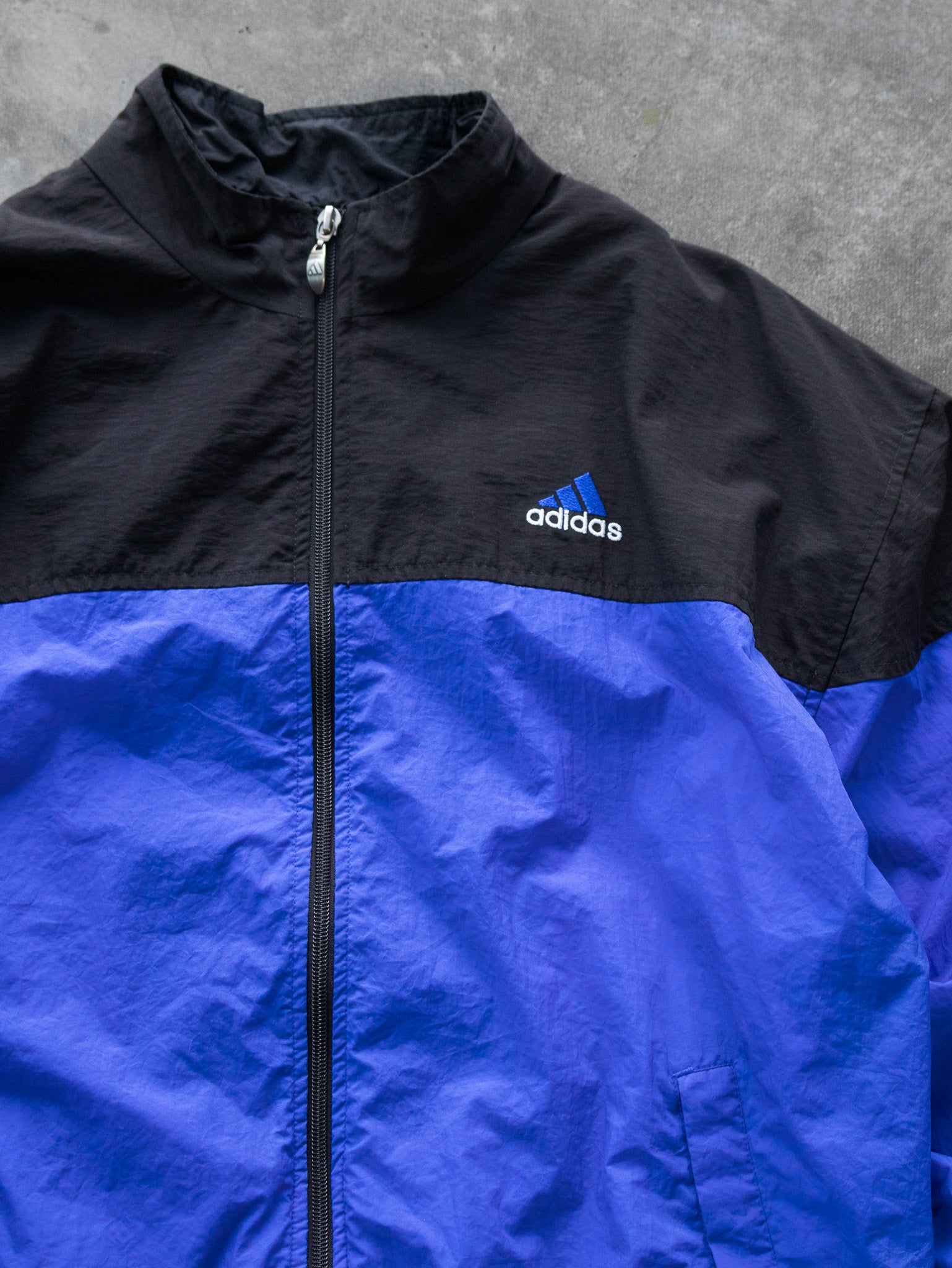 Vintage Blue Adidas 3-Stripe Track Jacket (XL)