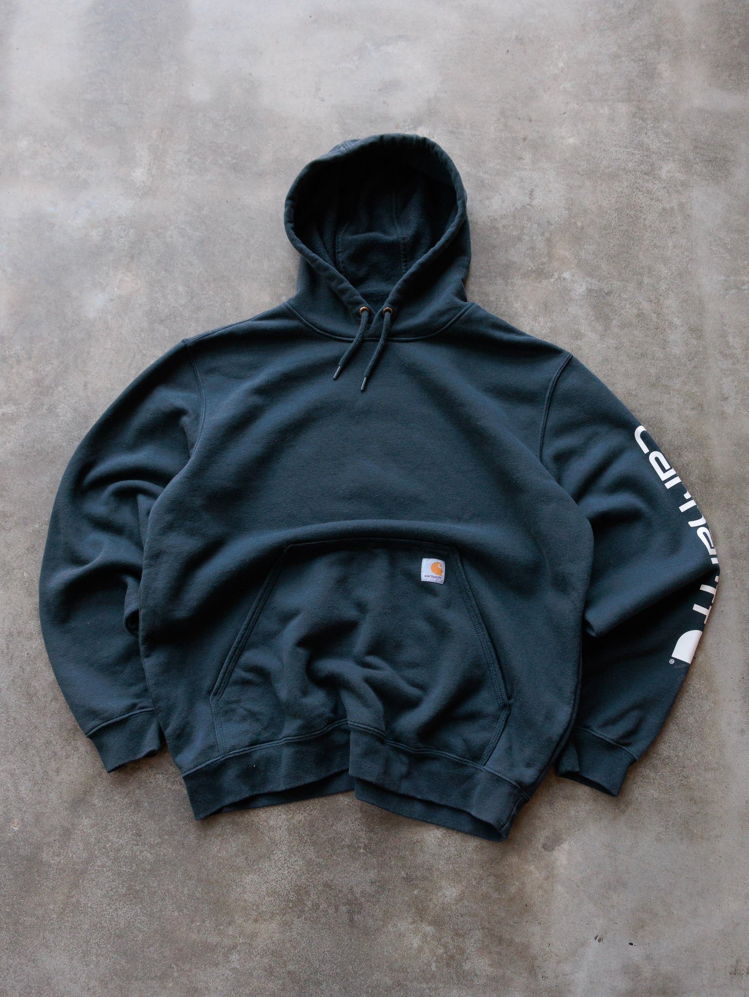 Vintage Navy Carhartt Sleeve Spell Out Hoodie (L)