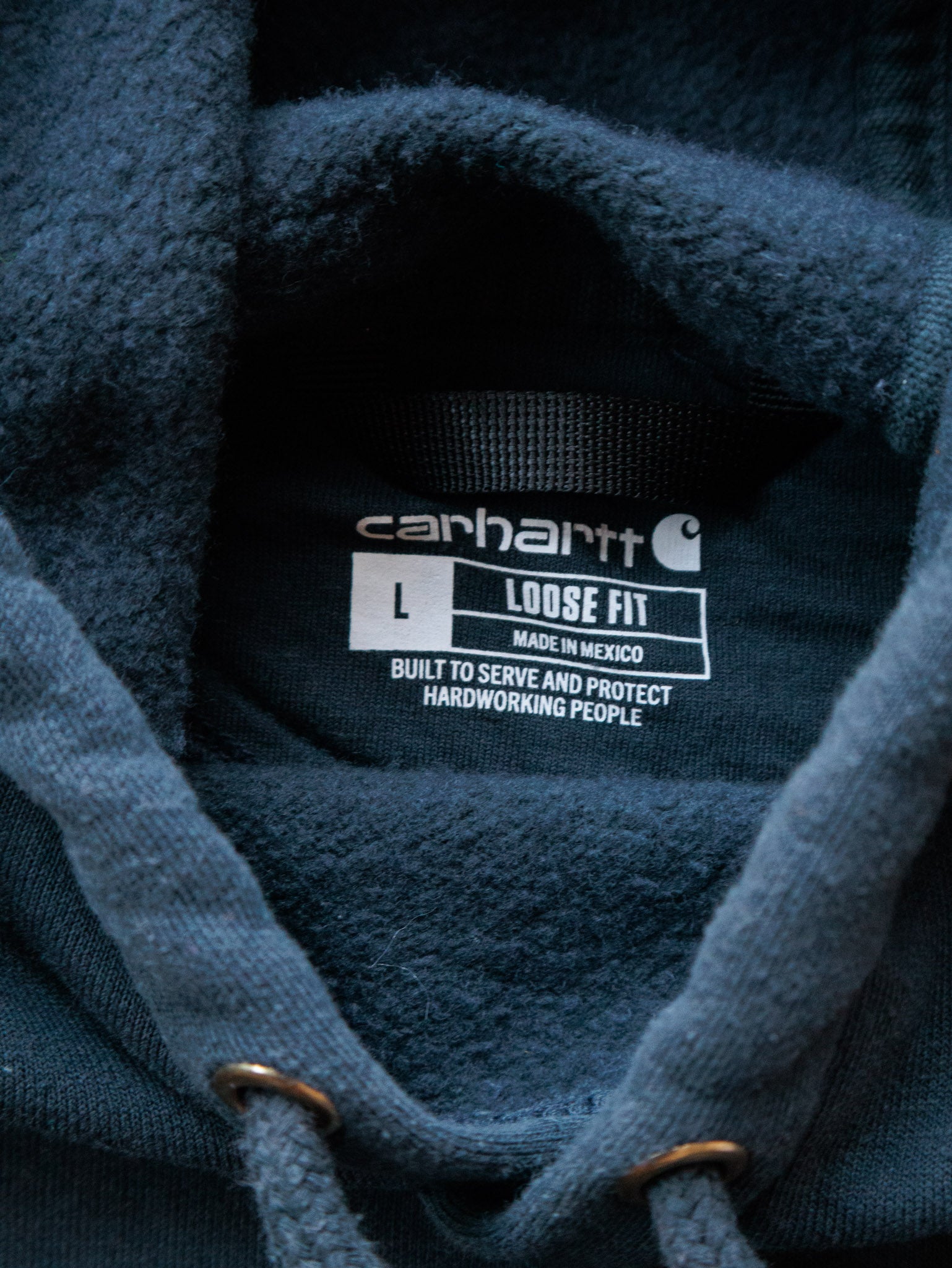 Vintage Navy Carhartt Sleeve Spell Out Hoodie (L)