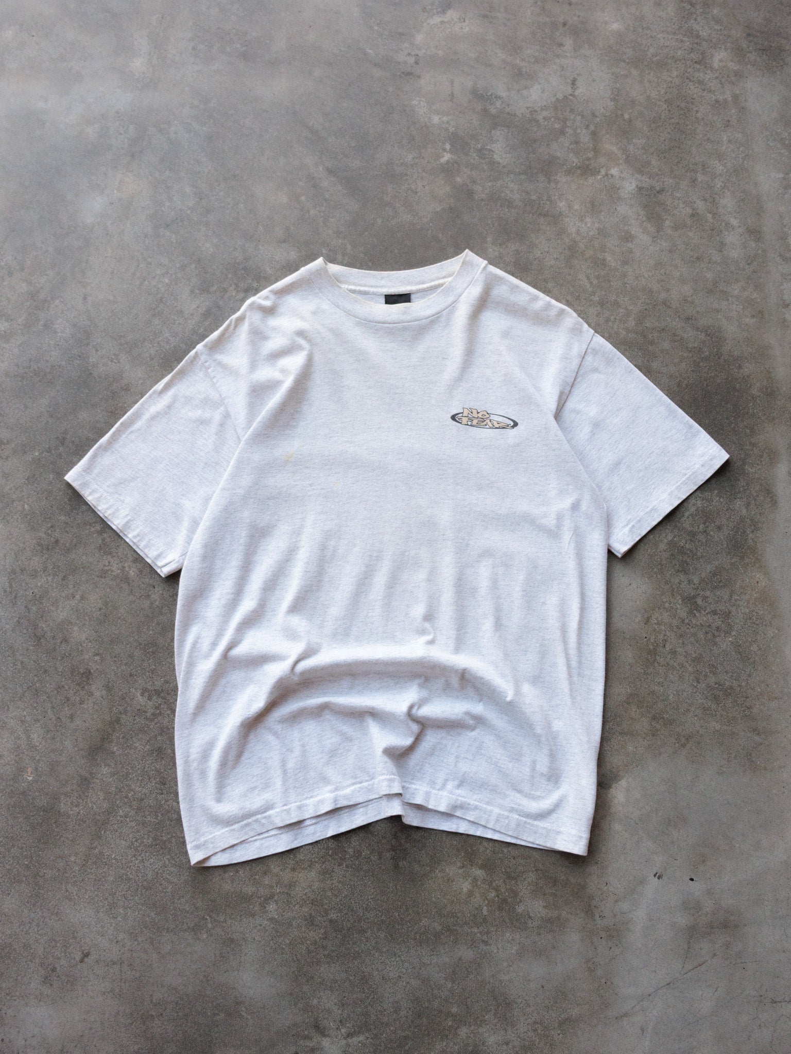 Vintage 90s Grey No Fear Commitment Slogan Tee (L)