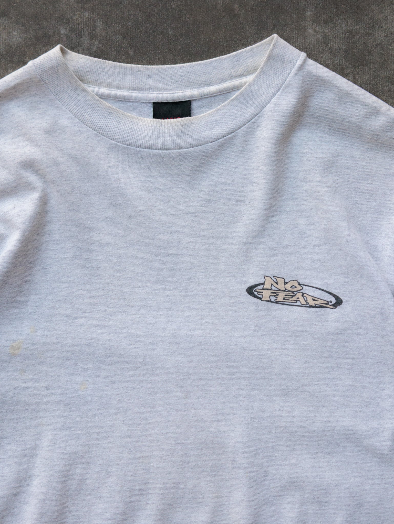 Vintage 90s Grey No Fear Commitment Slogan Tee (L)