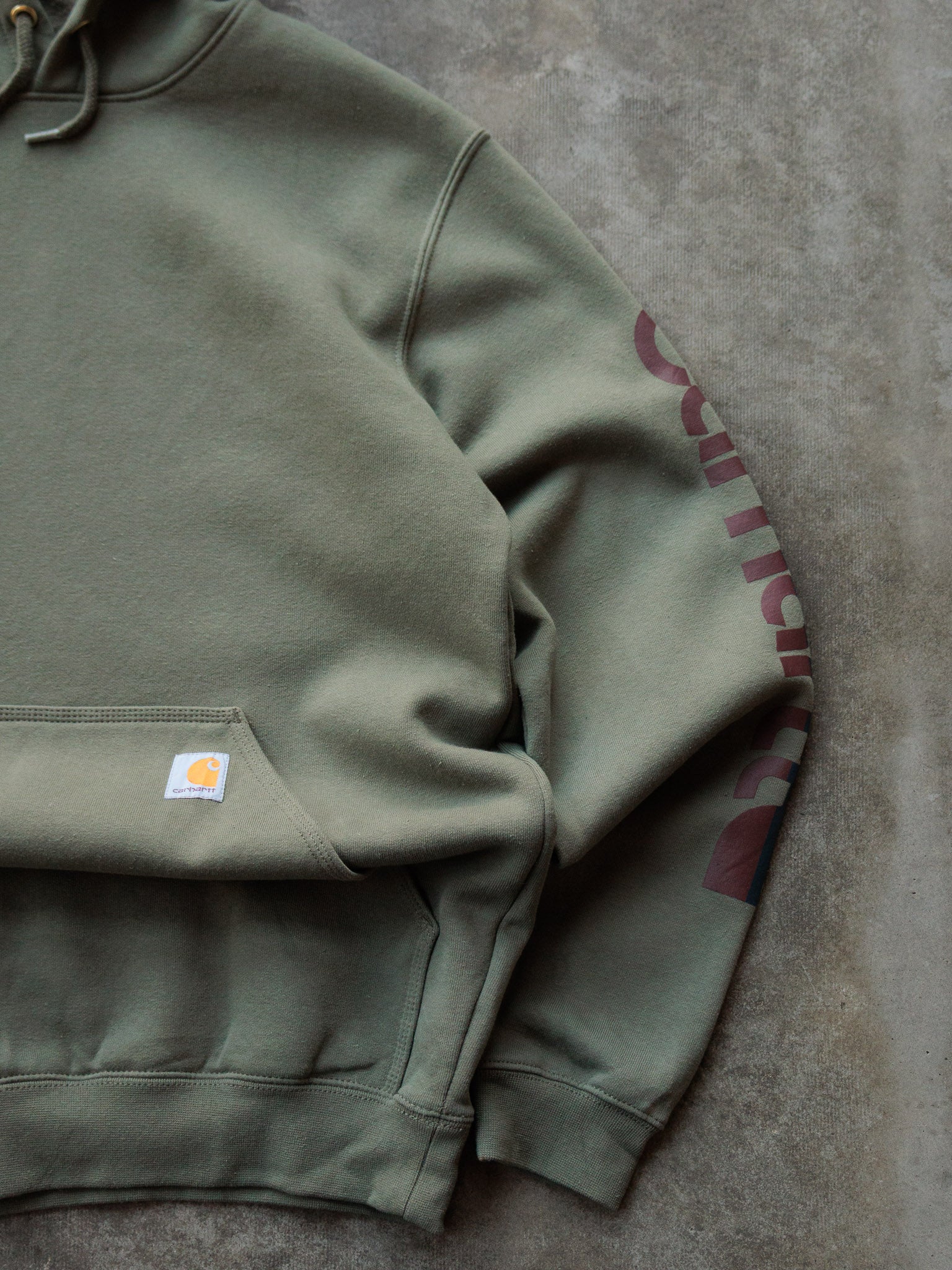 Vintage Green Carhartt Sleeve Spell Out Hoodie (M)
