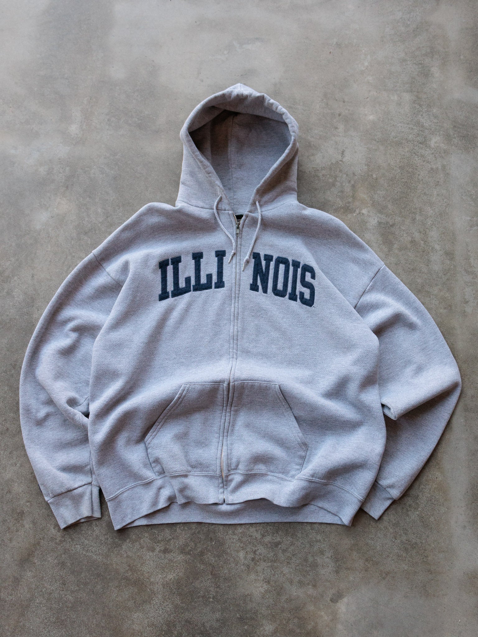Vintage 90s Grey Illinois Zip Hoodie (XL)