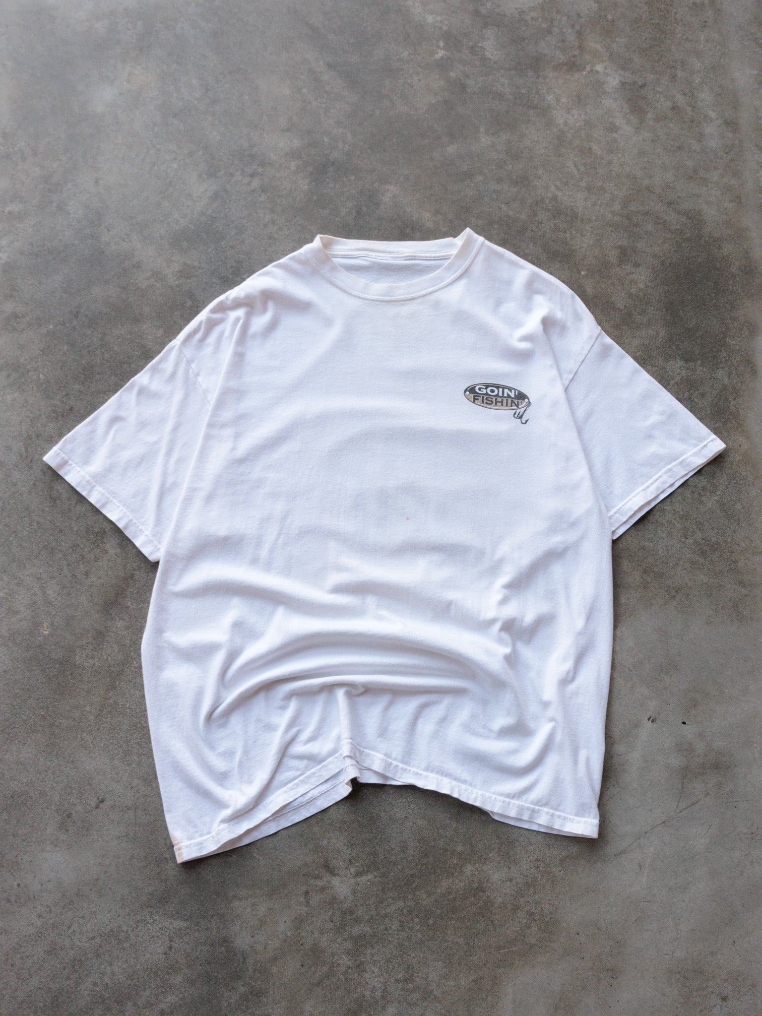 Vintage White Shut Up & Fish Slogan Tee (-)