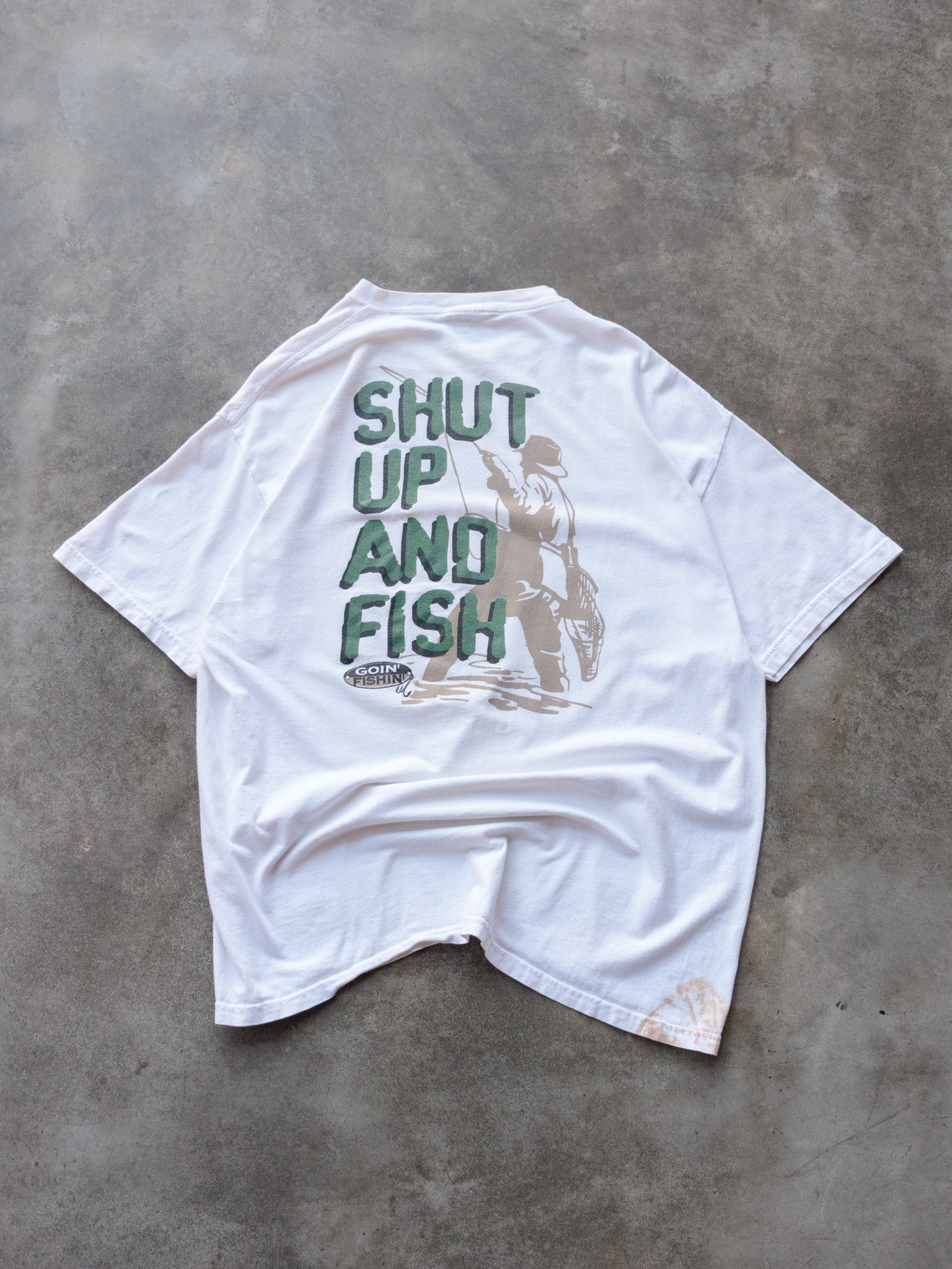 Vintage White Shut Up & Fish Slogan Tee (-)