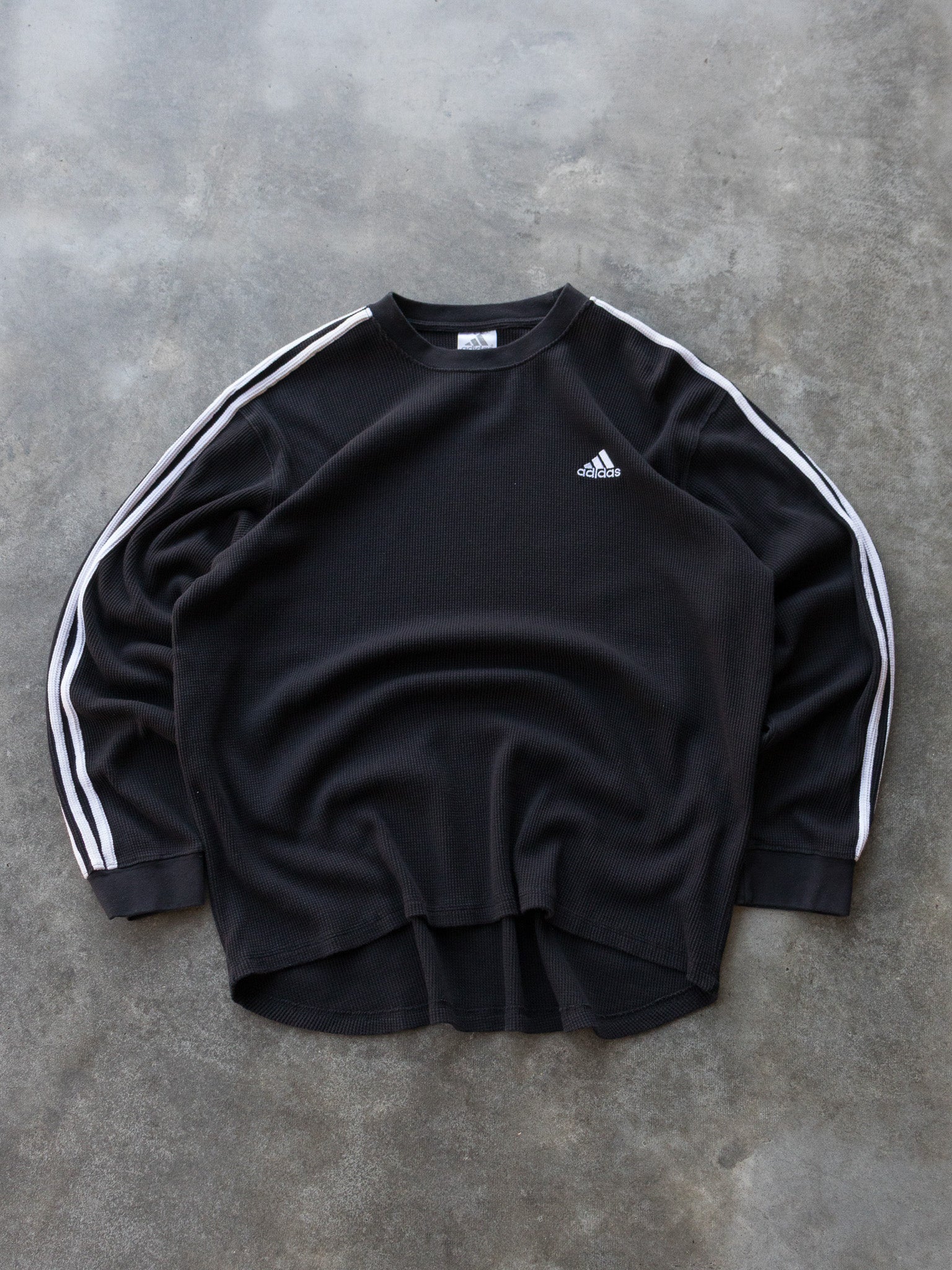 Vintage 00s Black Adidas 3 Stripe Waffle Knit Long Sleeve (XL)