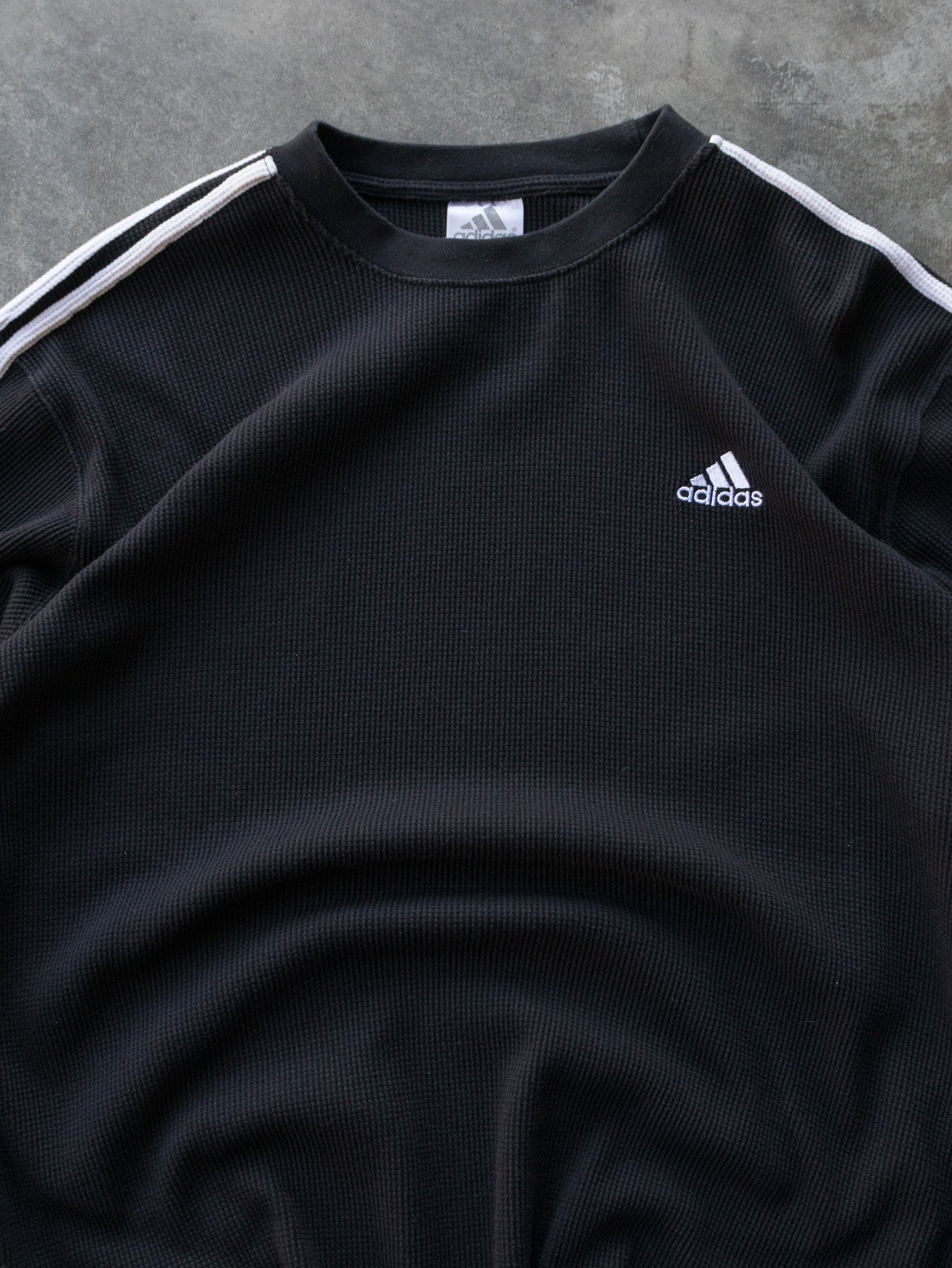 Vintage 00s Black Adidas 3 Stripe Waffle Knit Long Sleeve (XL)