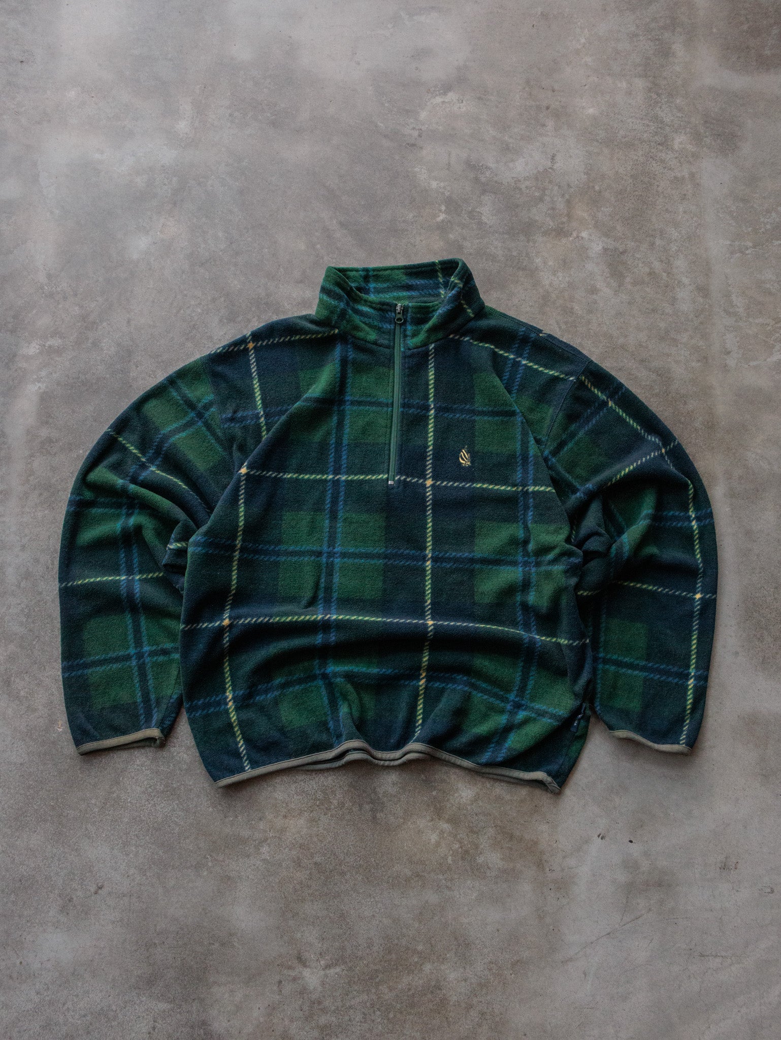 Vintage 90s Green Plaid Nautica Fleece Quarter Zip (L)