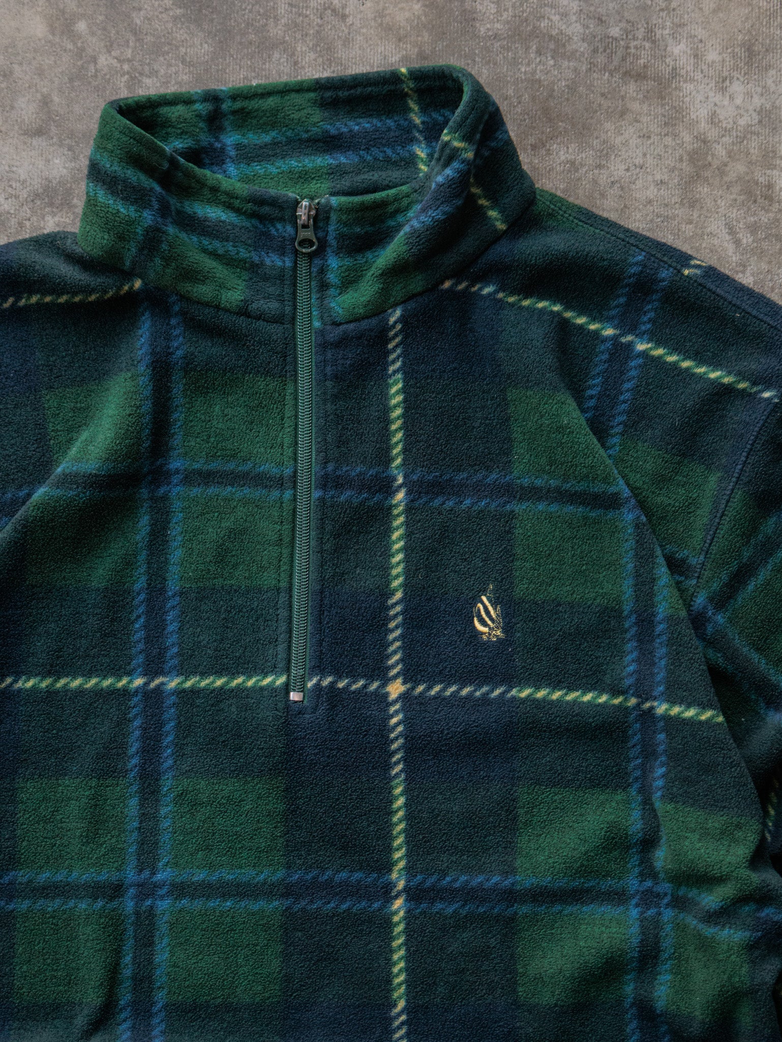 Vintage 90s Green Plaid Nautica Fleece Quarter Zip (L)
