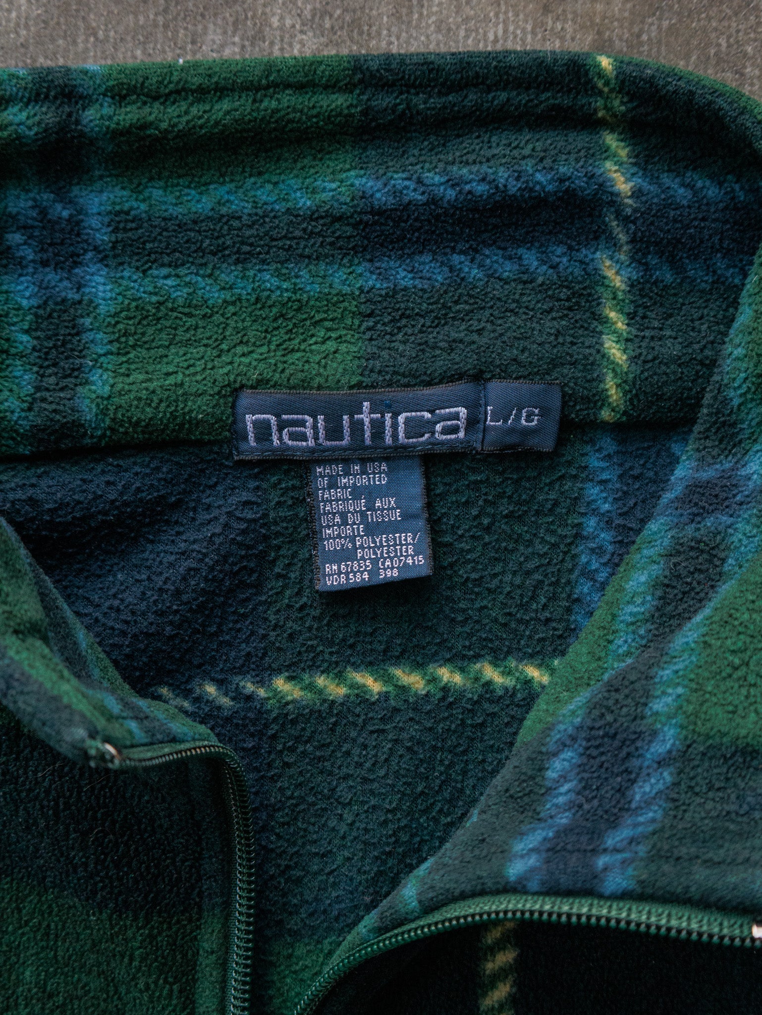 Vintage 90s Green Plaid Nautica Fleece Quarter Zip (L)