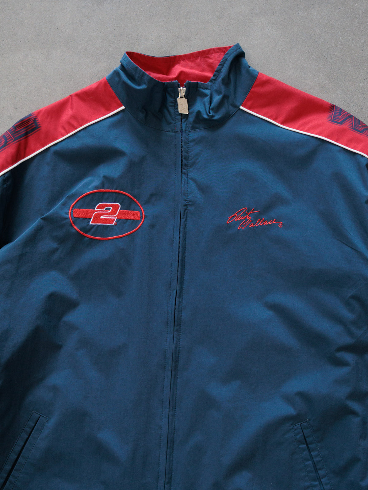Vintage 00s Navy NASCAR Rusty Wallace Colourblock Racing Jacket (L)