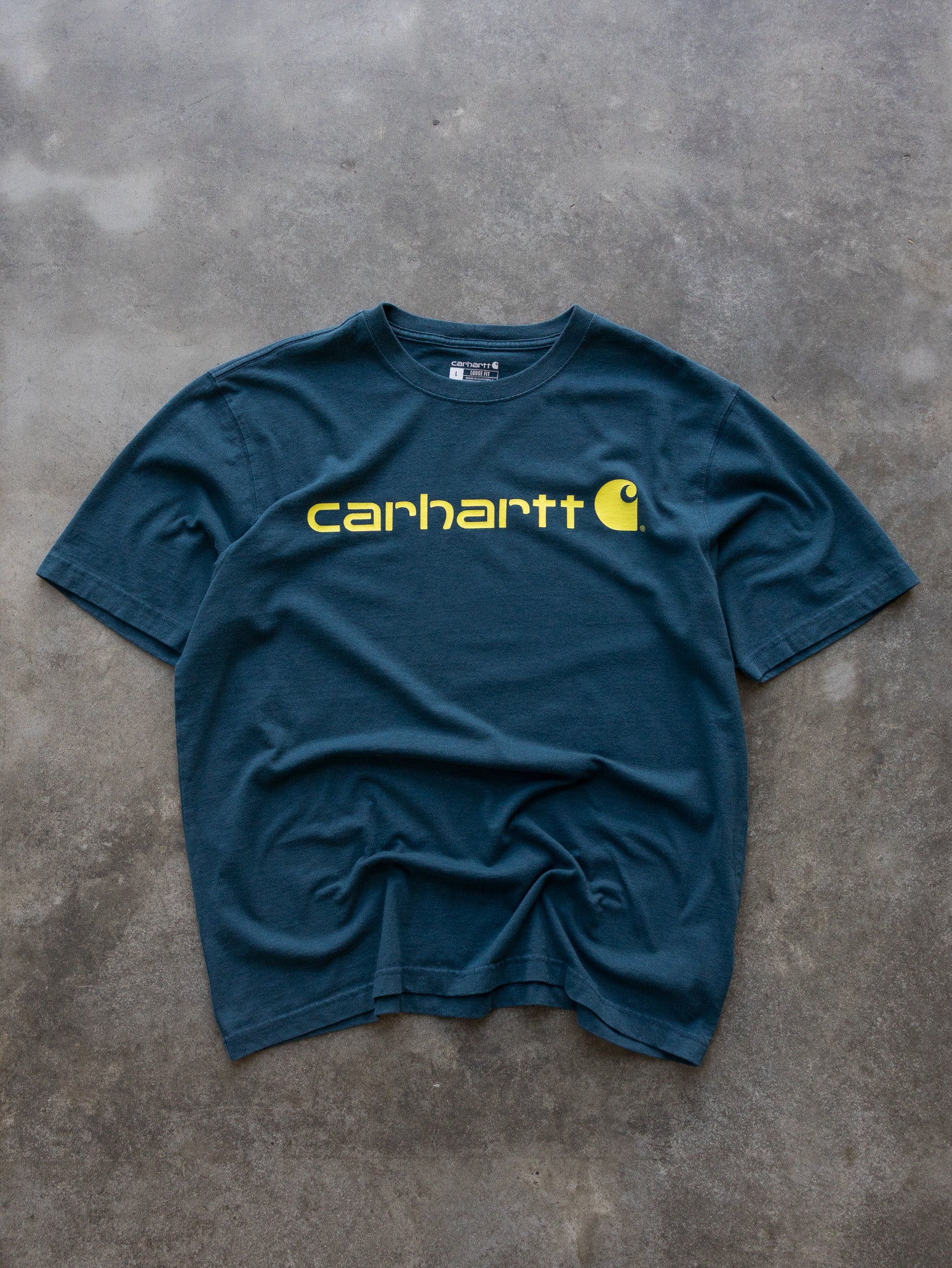Vintage Blue Carhartt Spell Out Tee (L)