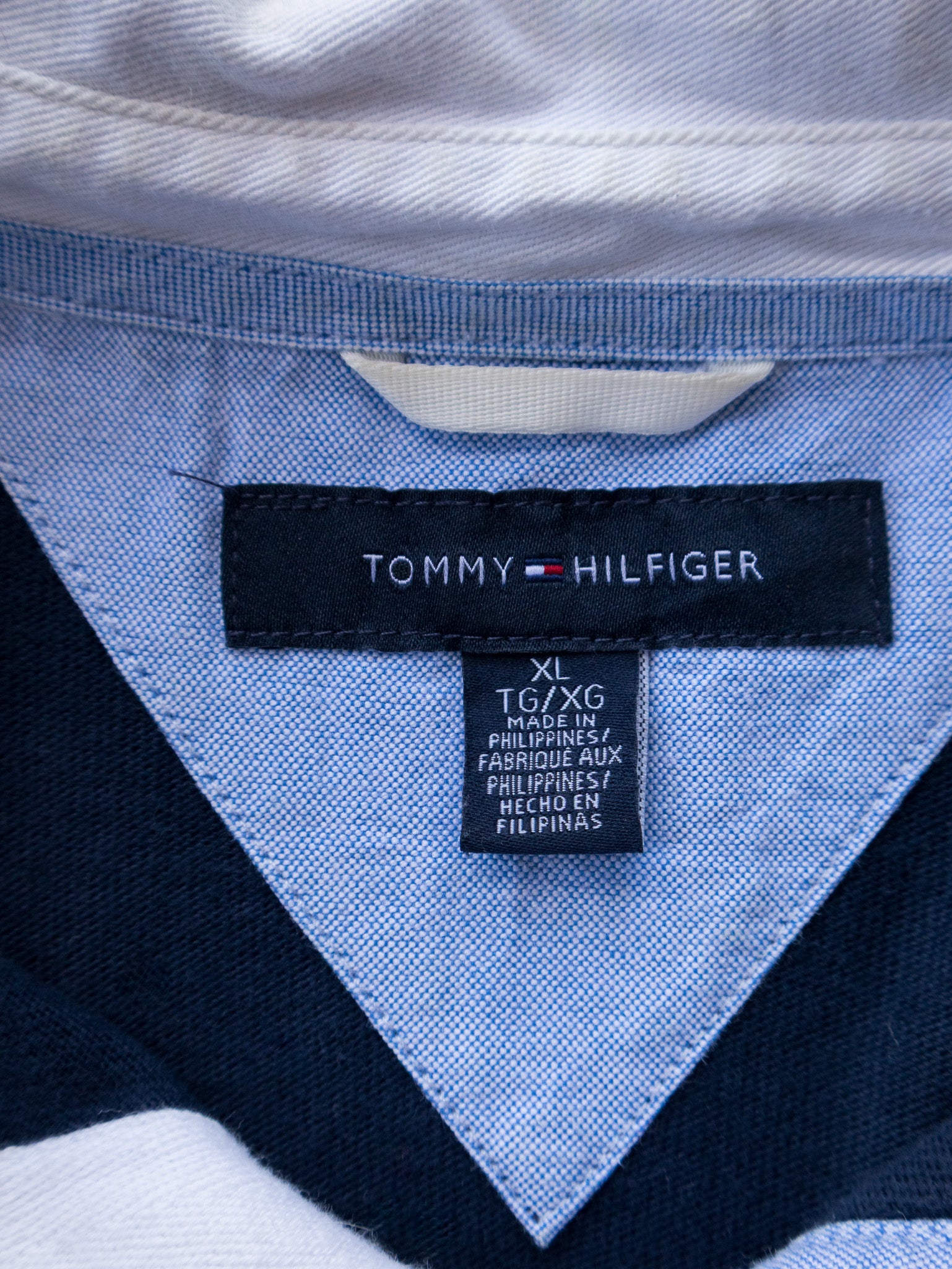 Vintage Navy & Yellow Tommy Hilfiger Chevron Rugby Shirt (XL)