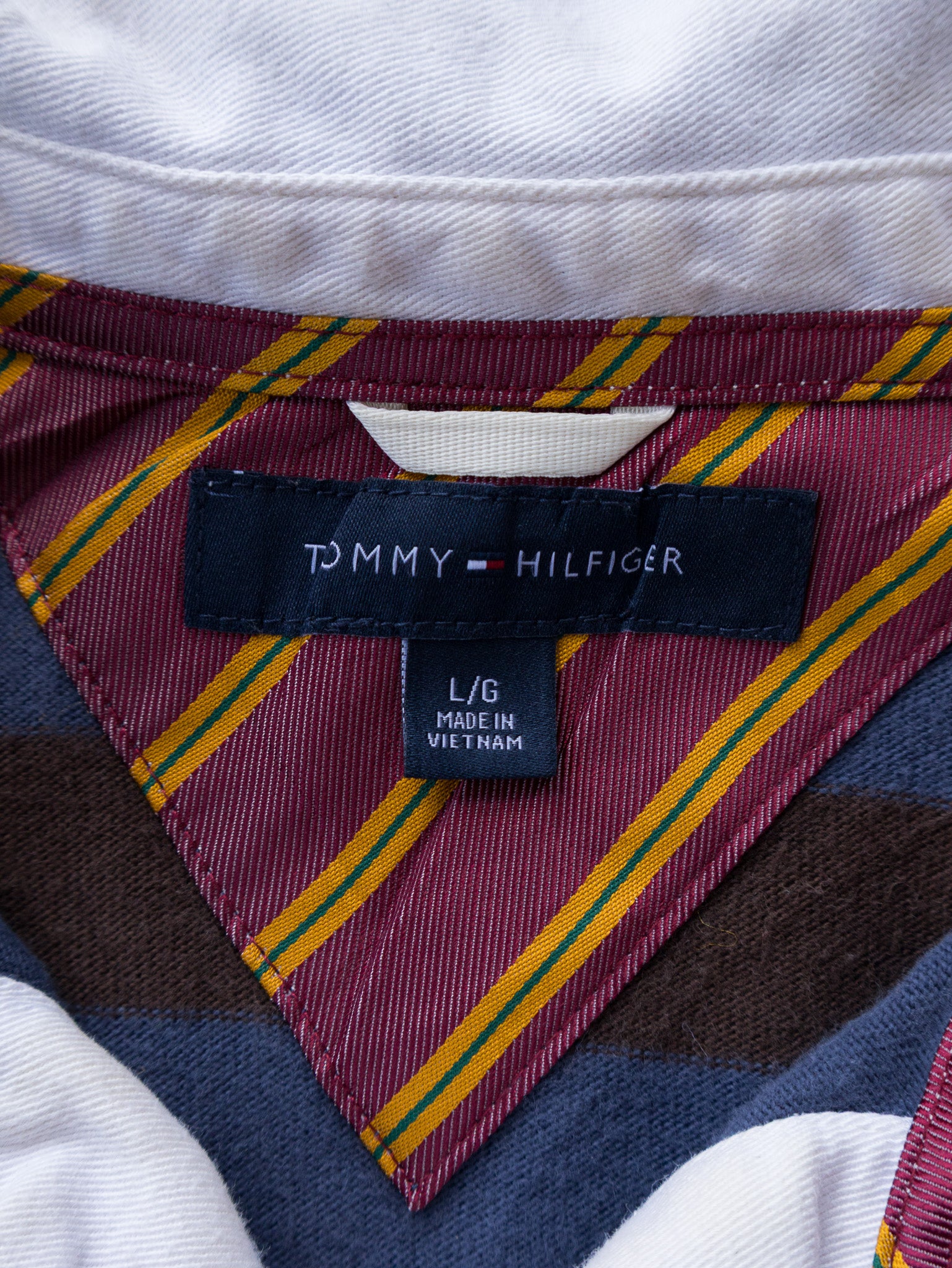 Vintage 00s Blue & Brown Tommy Hilfiger Striped Rugby Shirt (L)