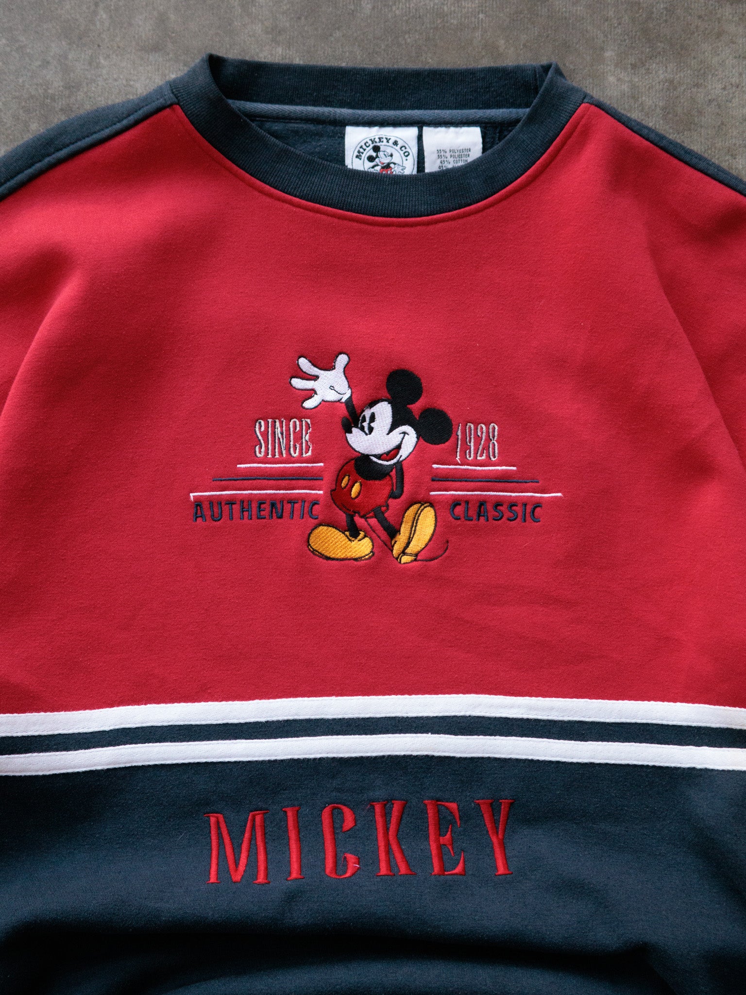 Vintage 90s Red Disney Mickey Mouse Colourblock Sweatshirt (XL)