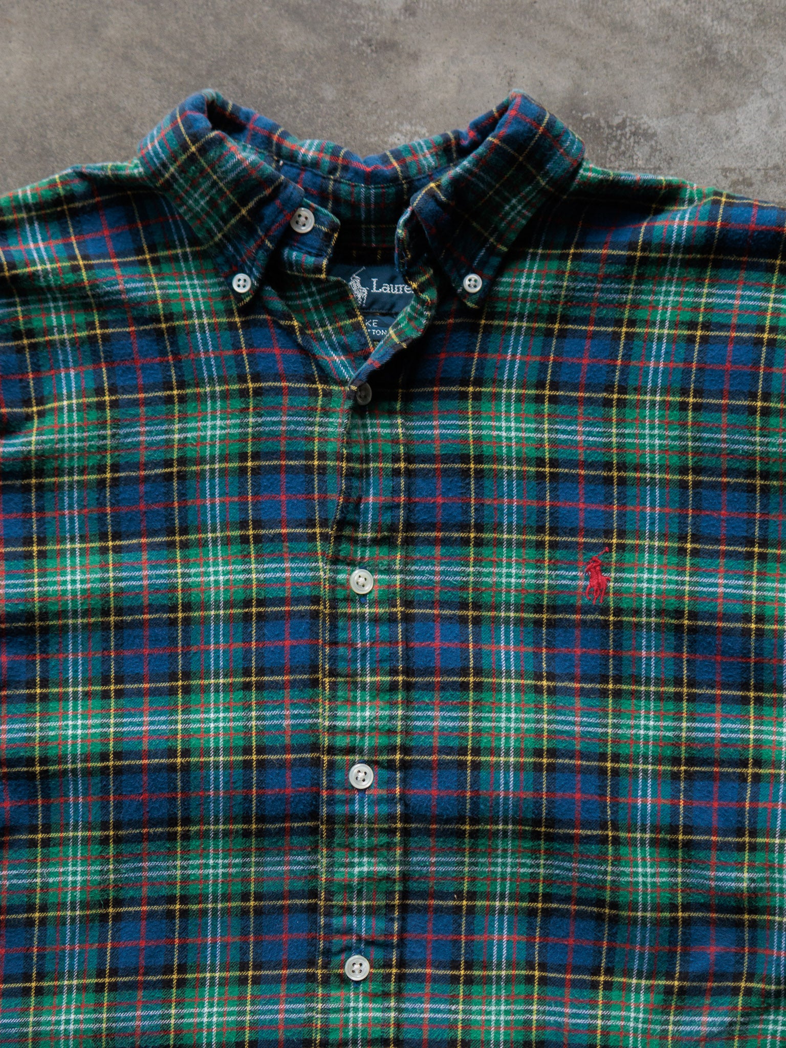 Vintage 90s Green Ralph Lauren Plaid Flannel Shirt (M)