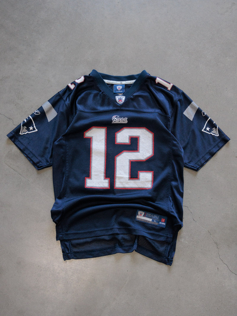 Vintage 00s Navy Reebok New England Patriots Brady Jersey (14-16Y)