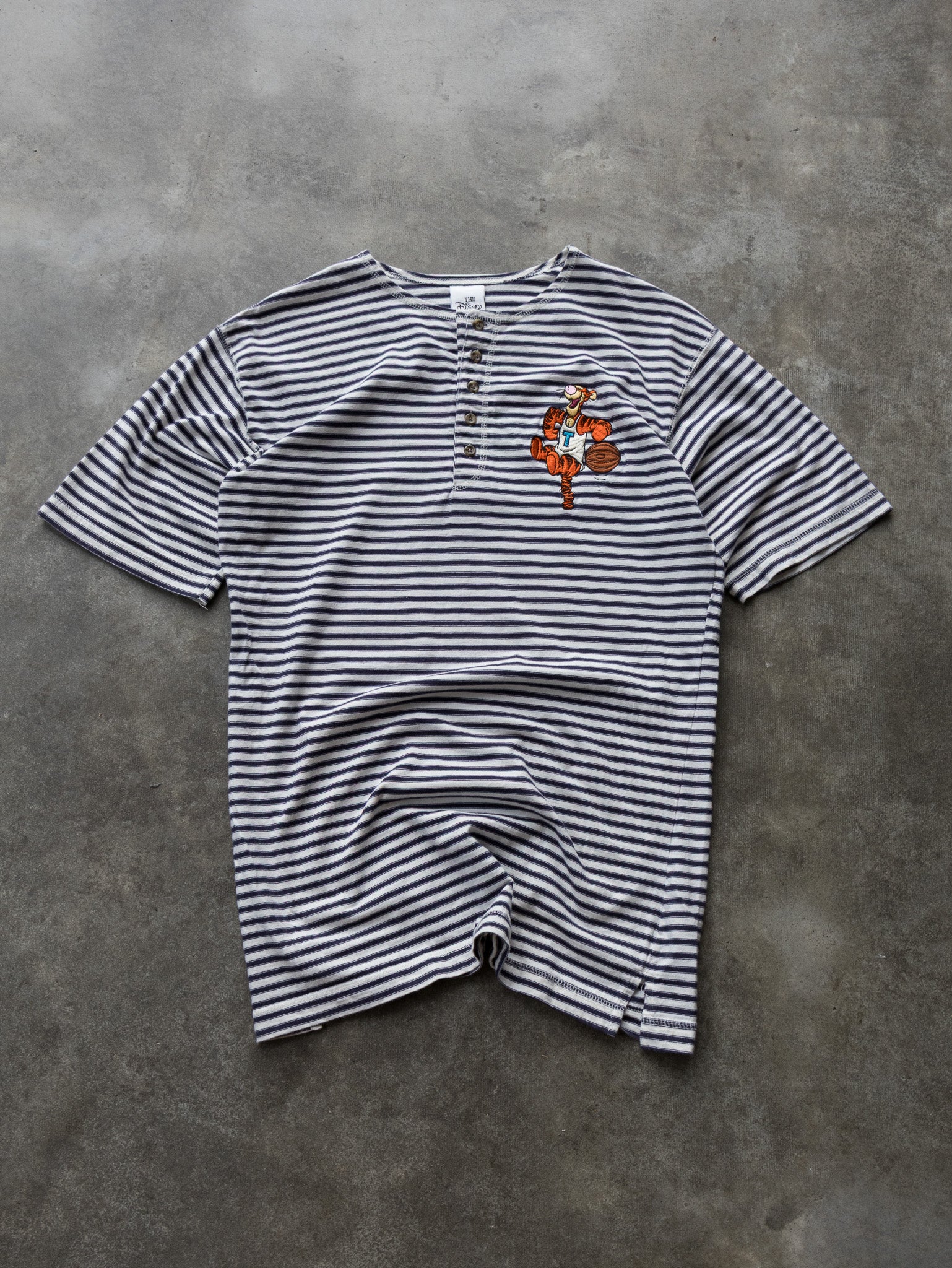 Vintage Navy & White Stripped Tigger Henley Tee (L)