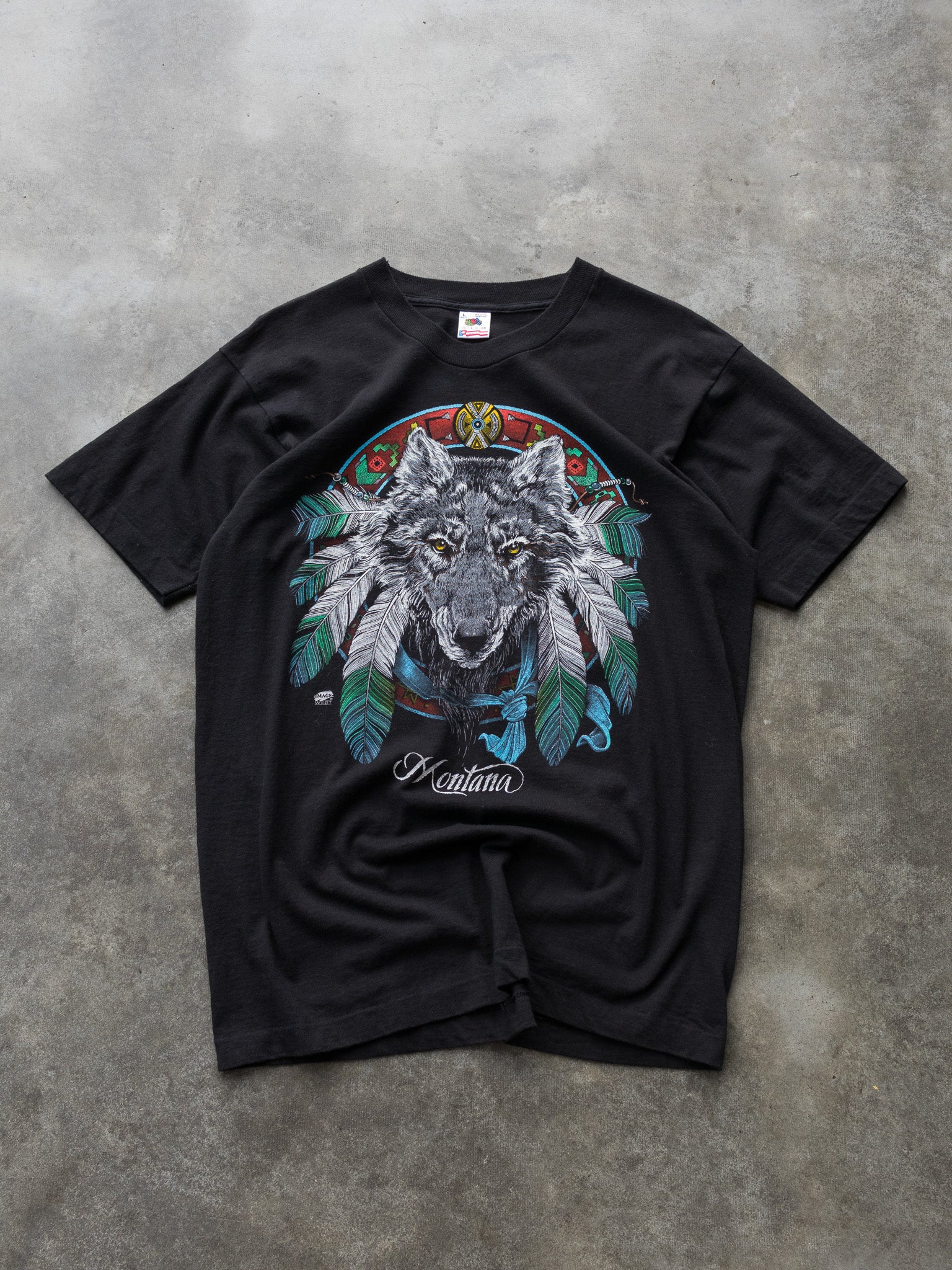 Vintage 90s Black Montana Wolf Graphic Tee (L)