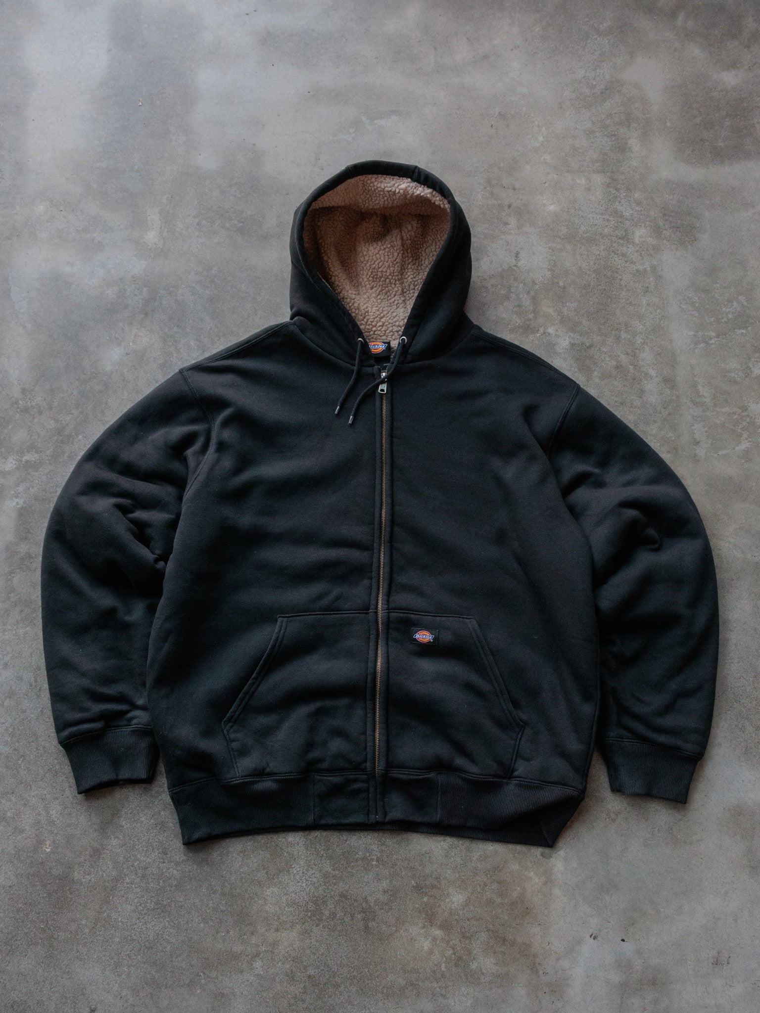 Vintage Black Dickies Sherpa Lined Full Zip Hoodie (2XL)