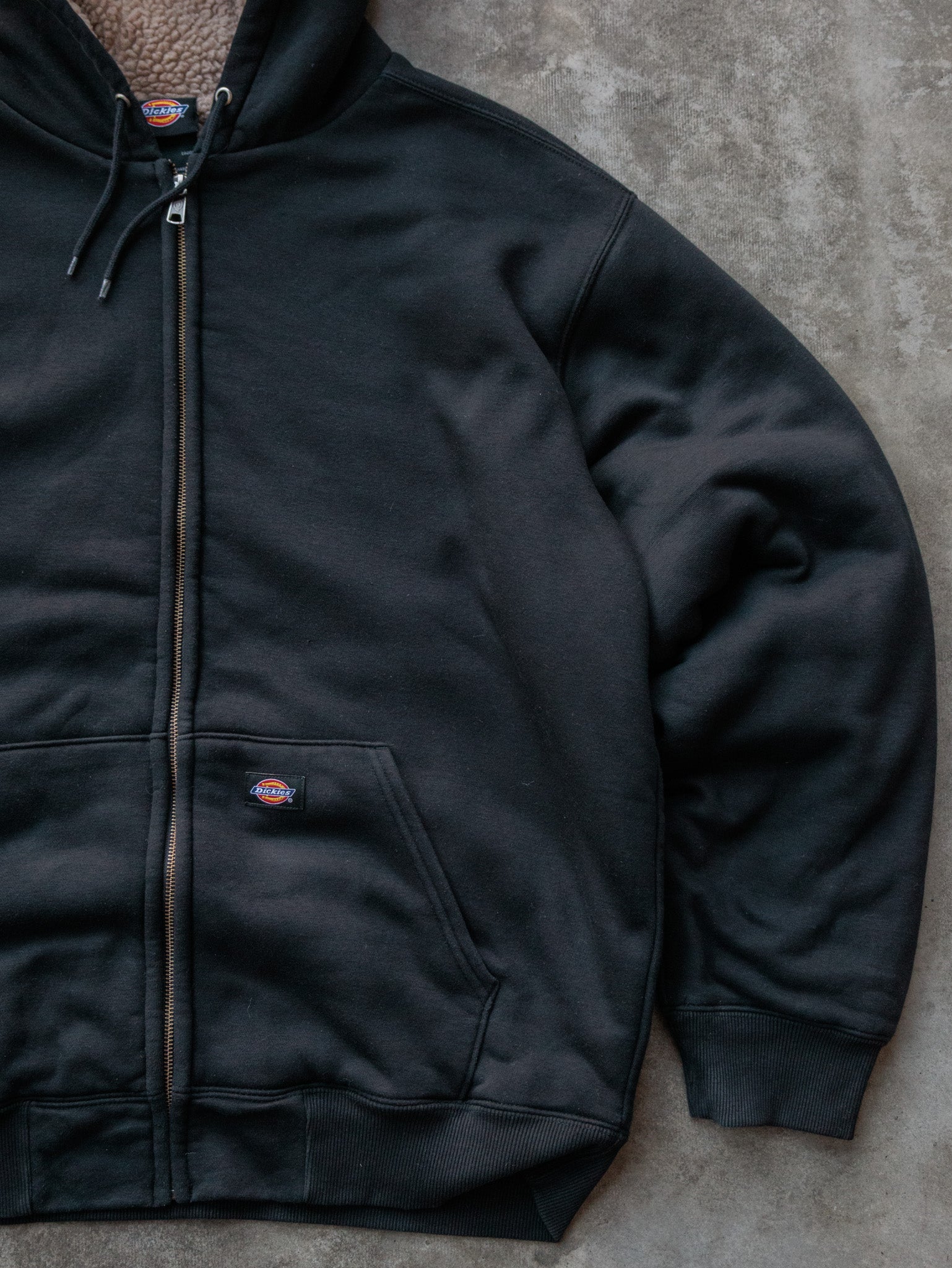 Vintage Black Dickies Sherpa Lined Full Zip Hoodie (2XL)