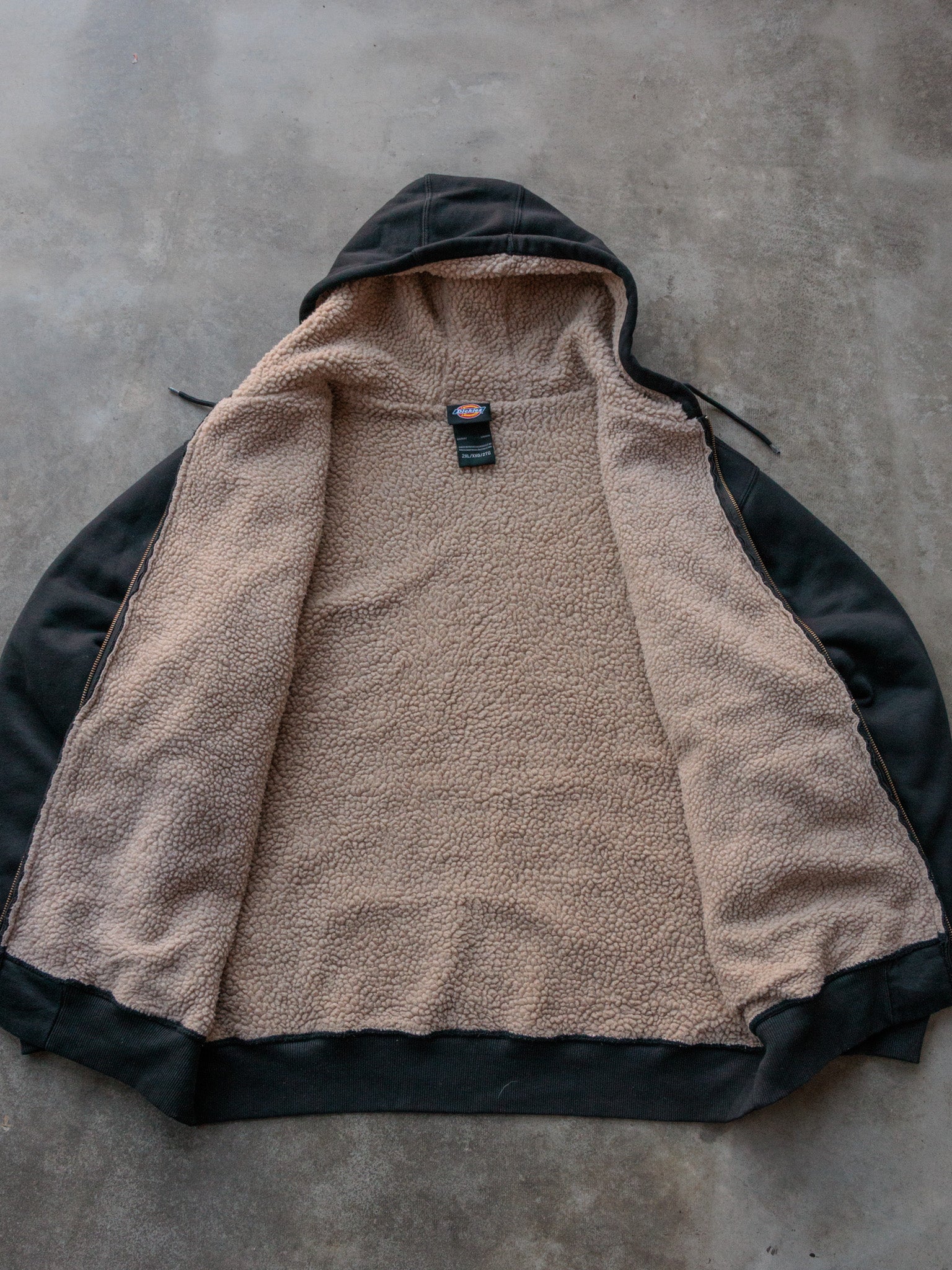 Vintage Black Dickies Sherpa Lined Full Zip Hoodie (2XL)