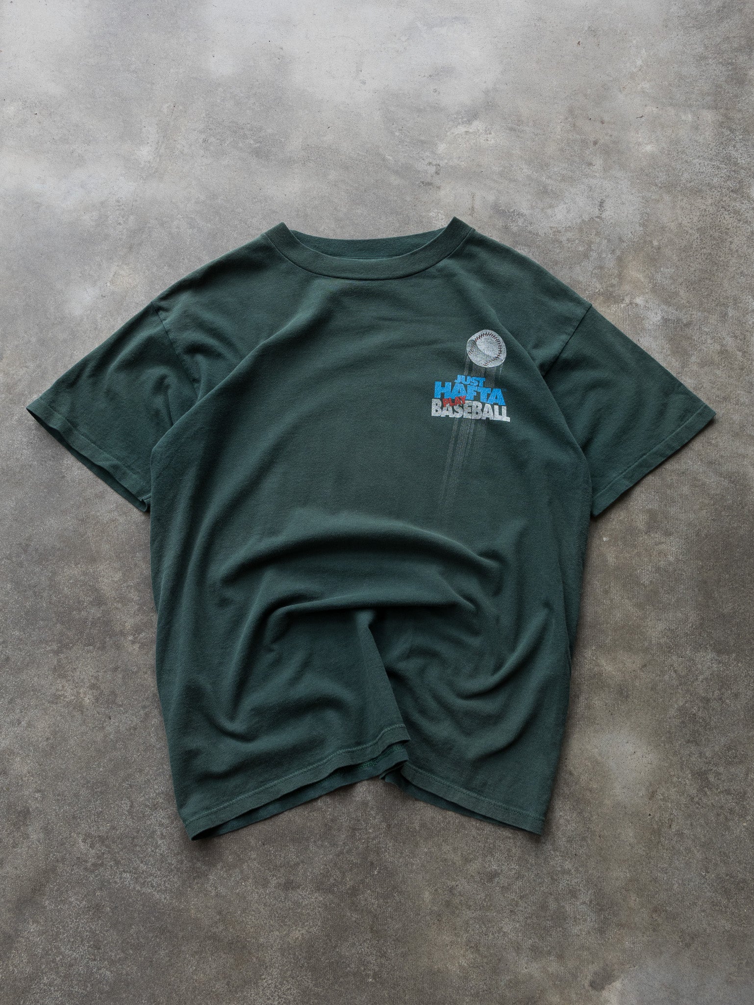 Vintage 90s Green Just Hafta Play Baseball Tee (L)