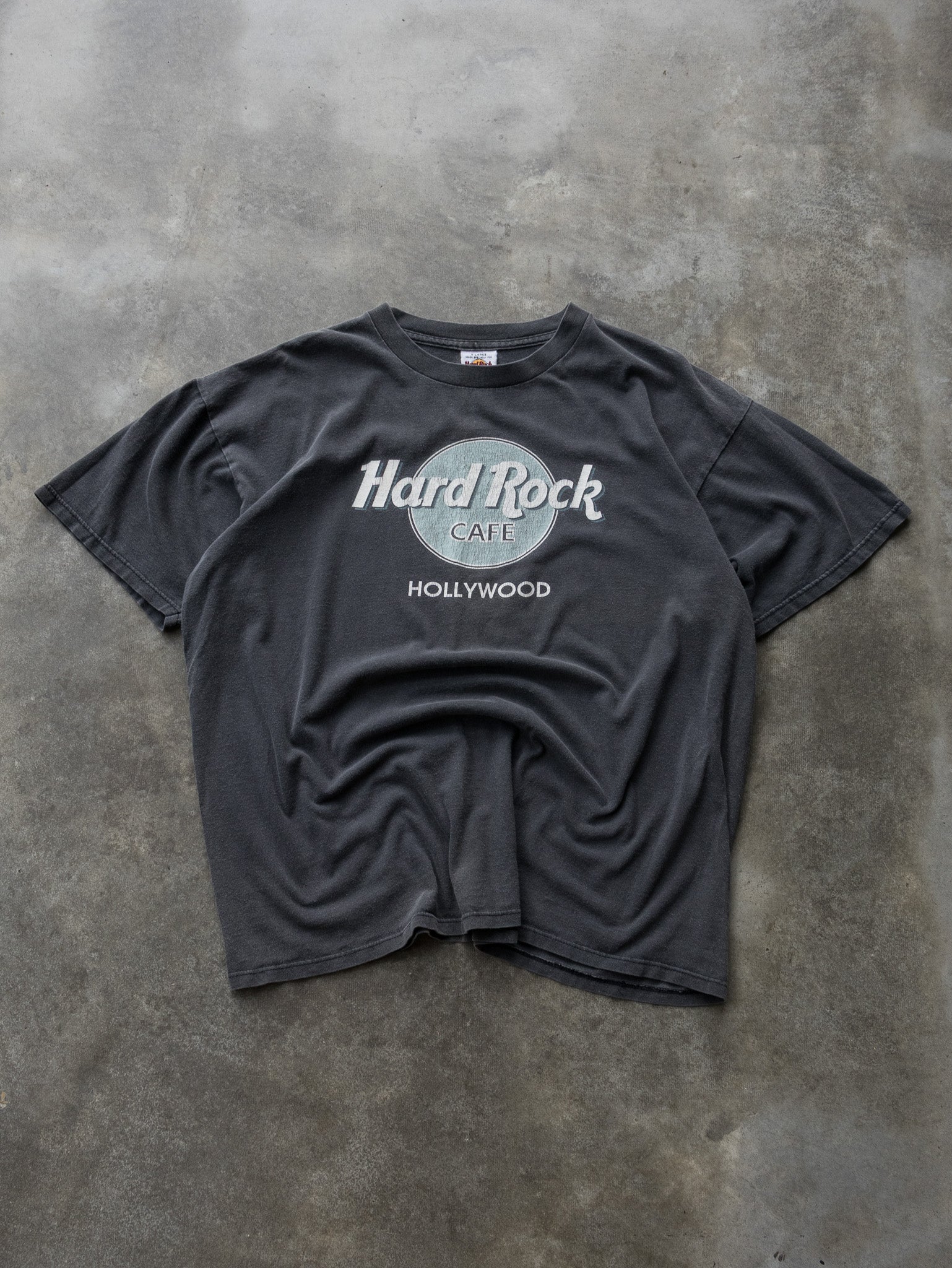 Vintage 90s Faded Black Hard Rock Cafe Hollywood Tee (XL)