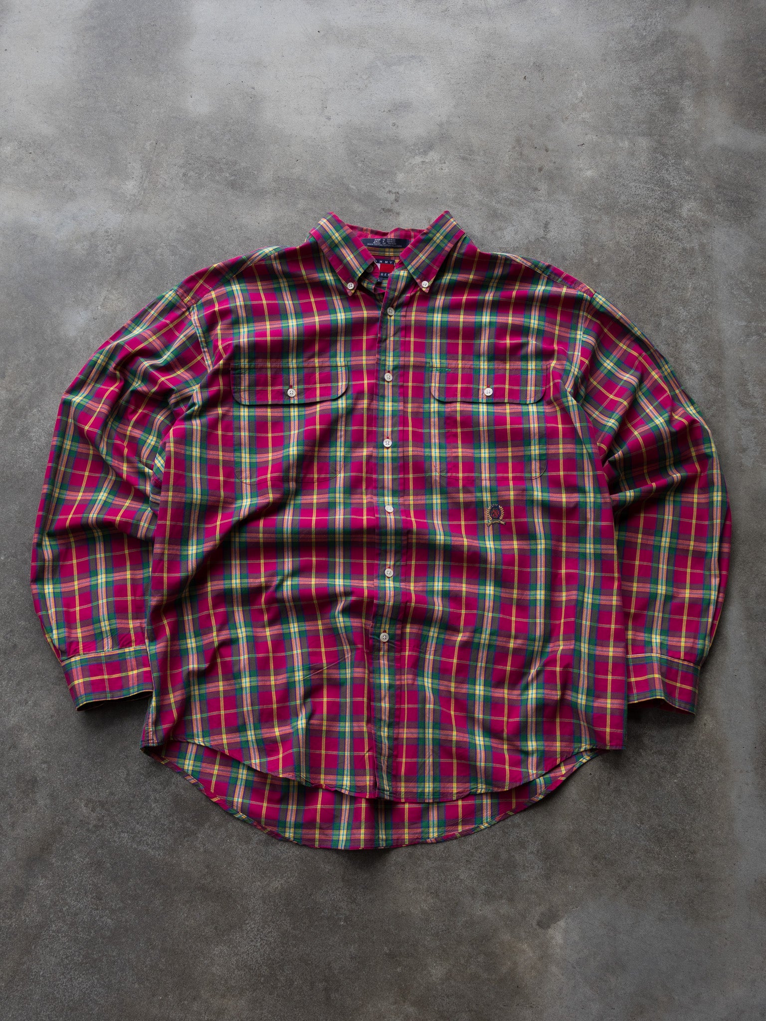 Vintage 90s Pink & Green Tommy Hilfiger Plaid Shirt (L)