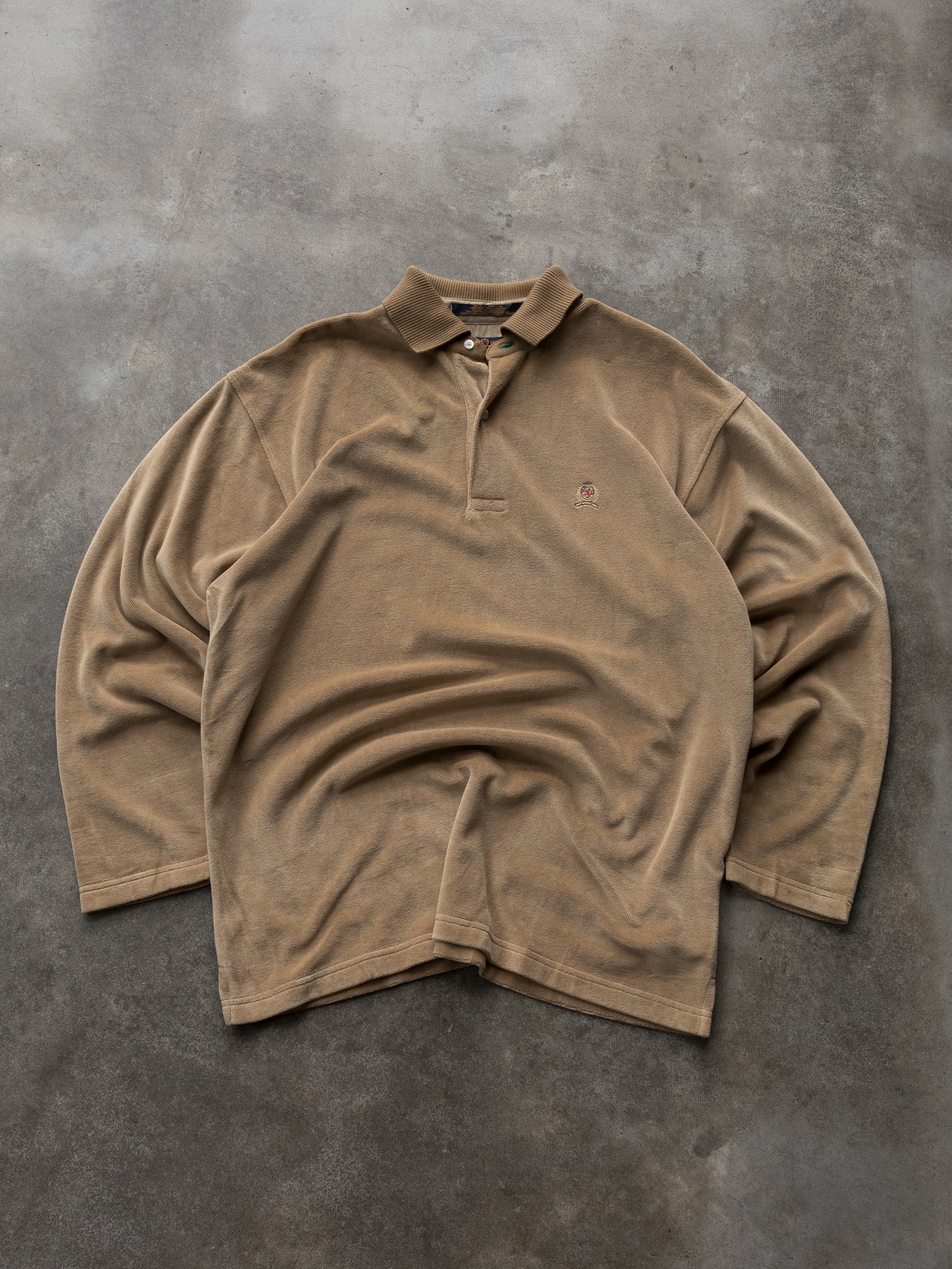 Vintage 00s Light Brown Tommy Hilfiger Velour Shirt (M)