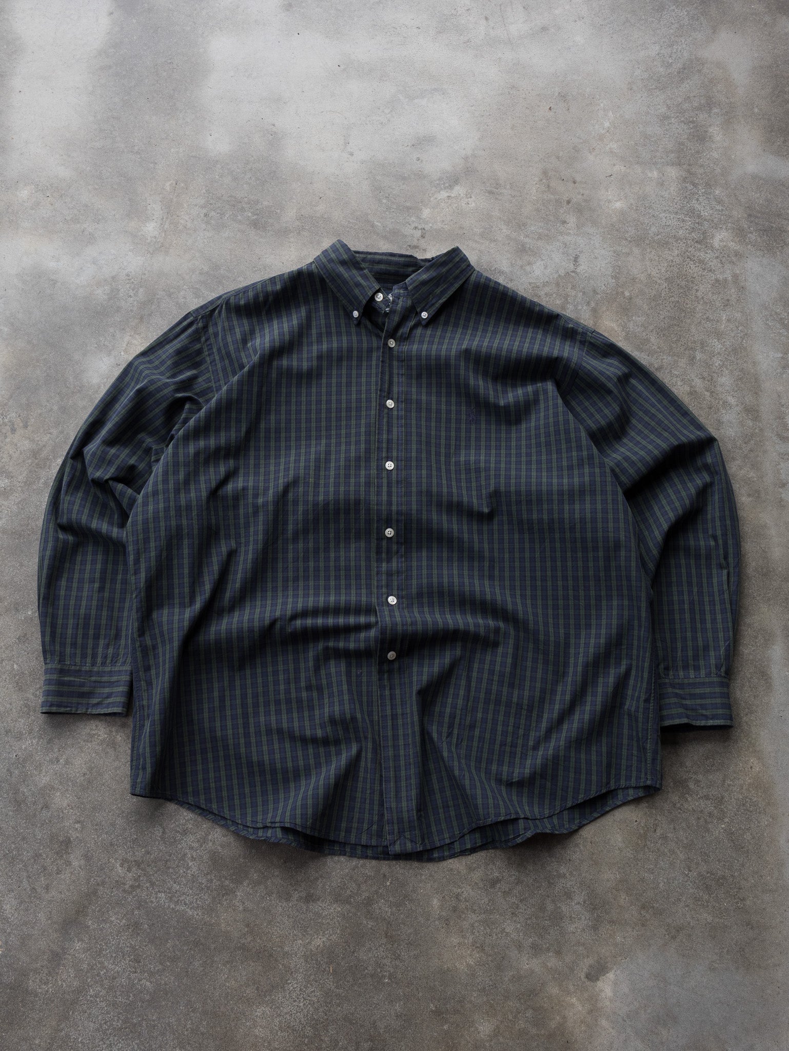 Vintage 00s Navy & Green Plaid Ralph Lauren Shirt (XL)