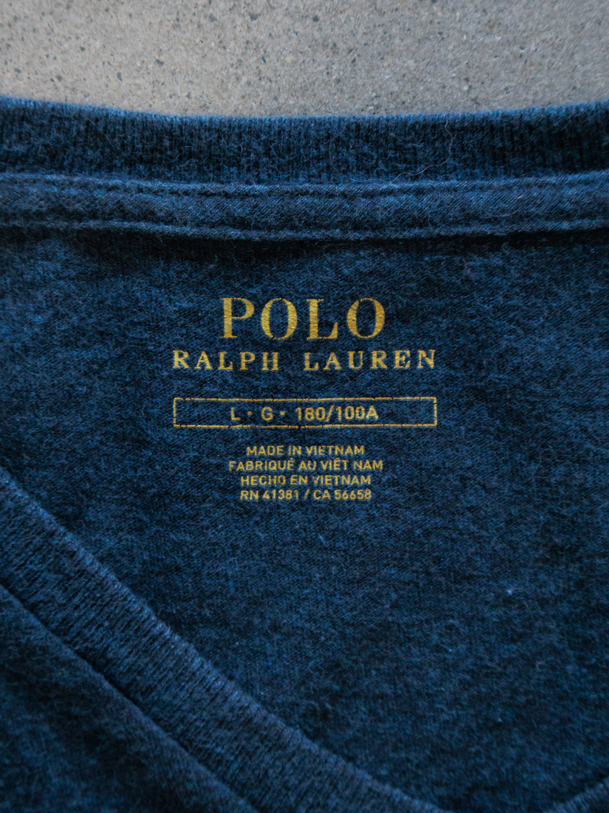 Vintage Navy Polo Ralph Lauren V-Neck Tee (L)