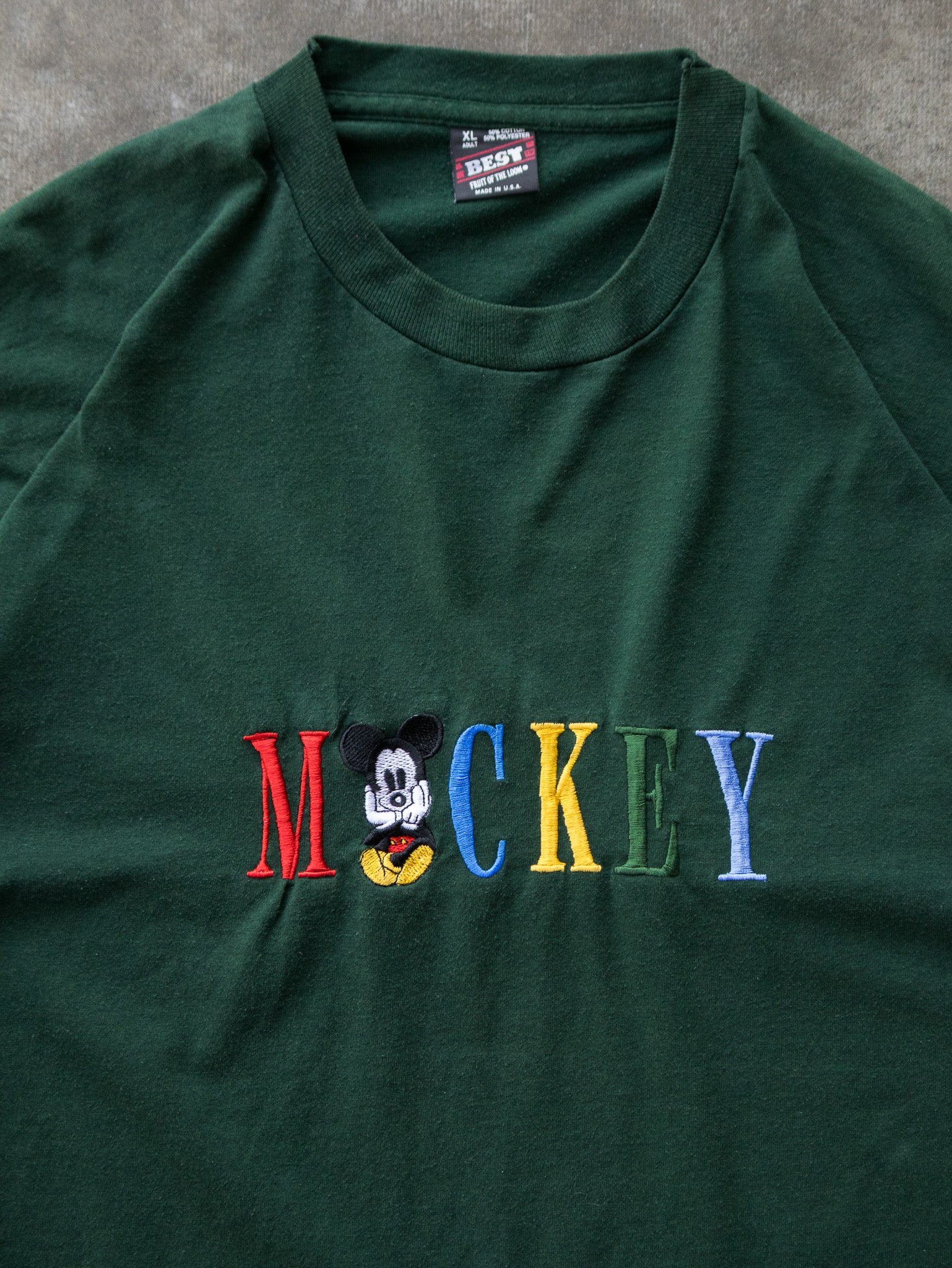 Vintage 90s Green Mickey Mouse Spell Out Tee (XL)