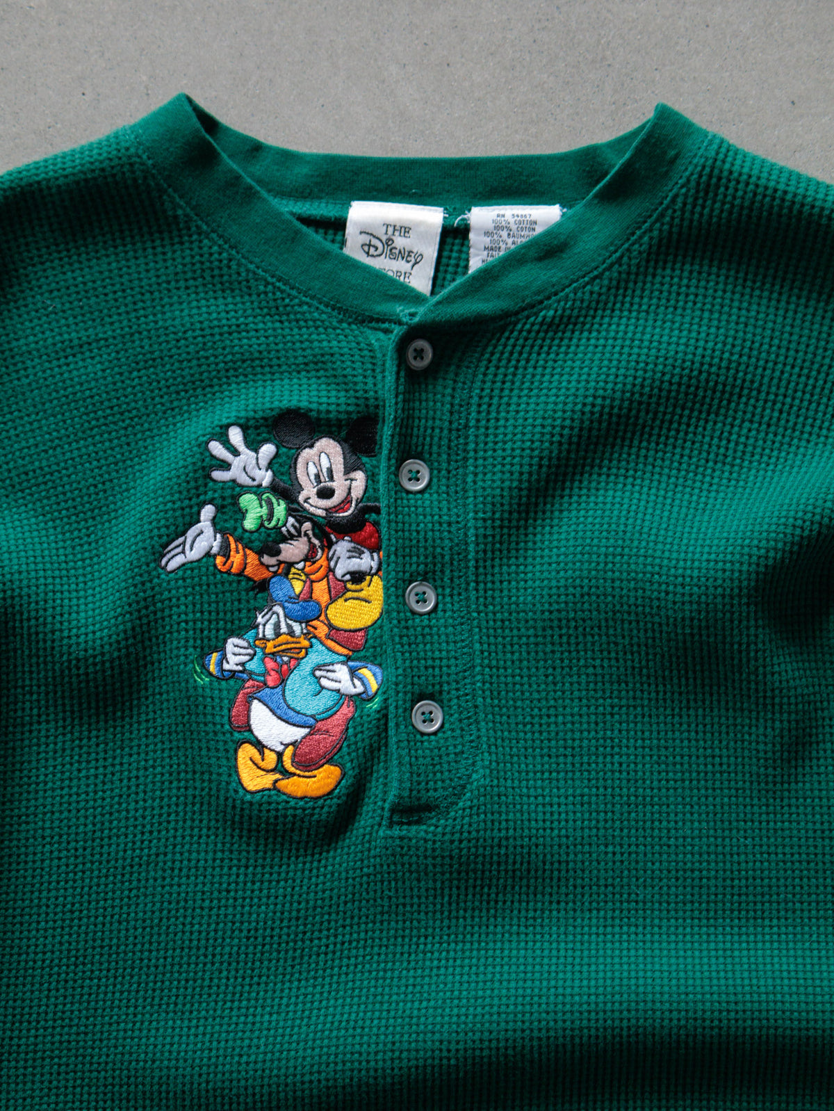 Vintage 90s Green Disney Mickey Mouse & Friends Knit Henley Shirt (L)