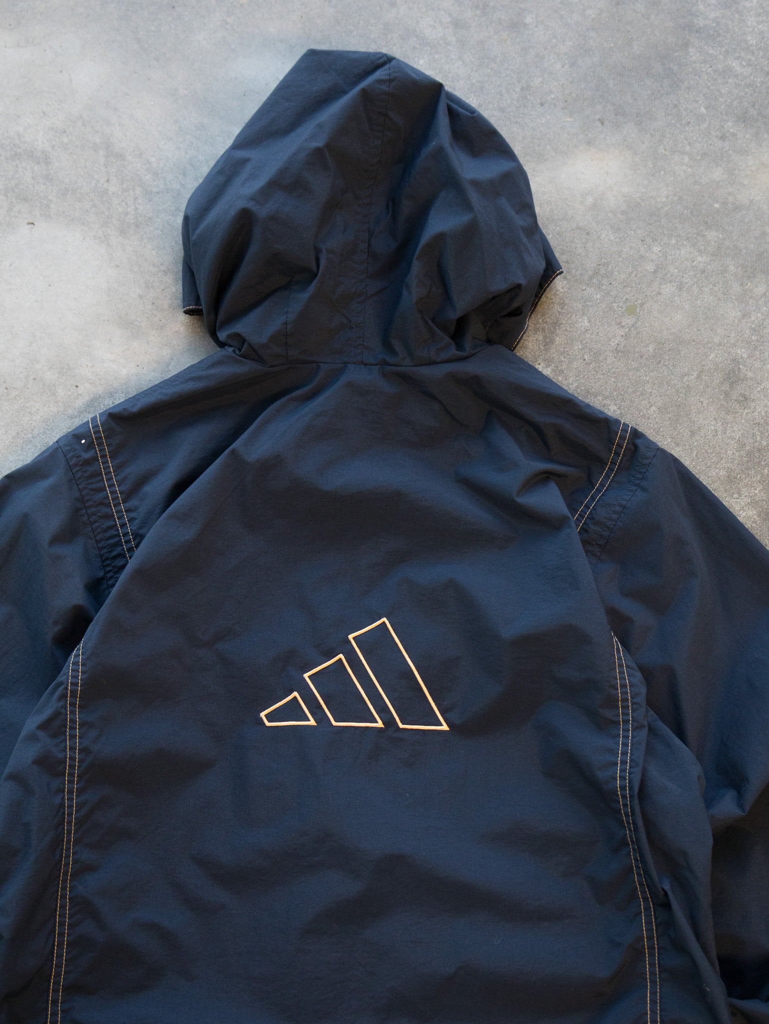 Vintage Navy Adidas Hooded Jacket (Women's M)