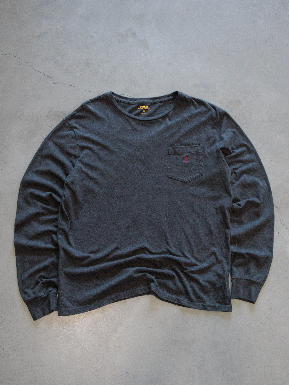 Vintage Grey Polo Ralph Lauren Pocket Long Sleeve Tee (M)